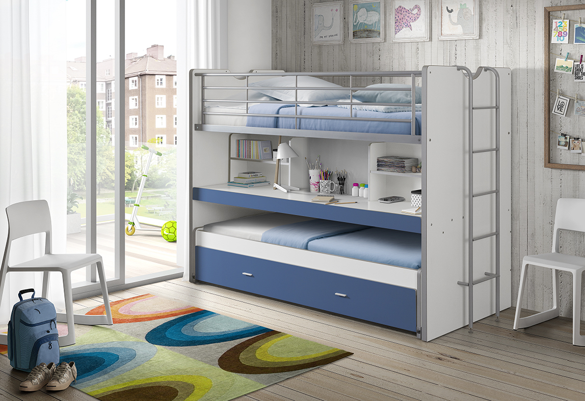 Funktions-Hochbett Bonny - weiß-blau - 2x 90x200 cm