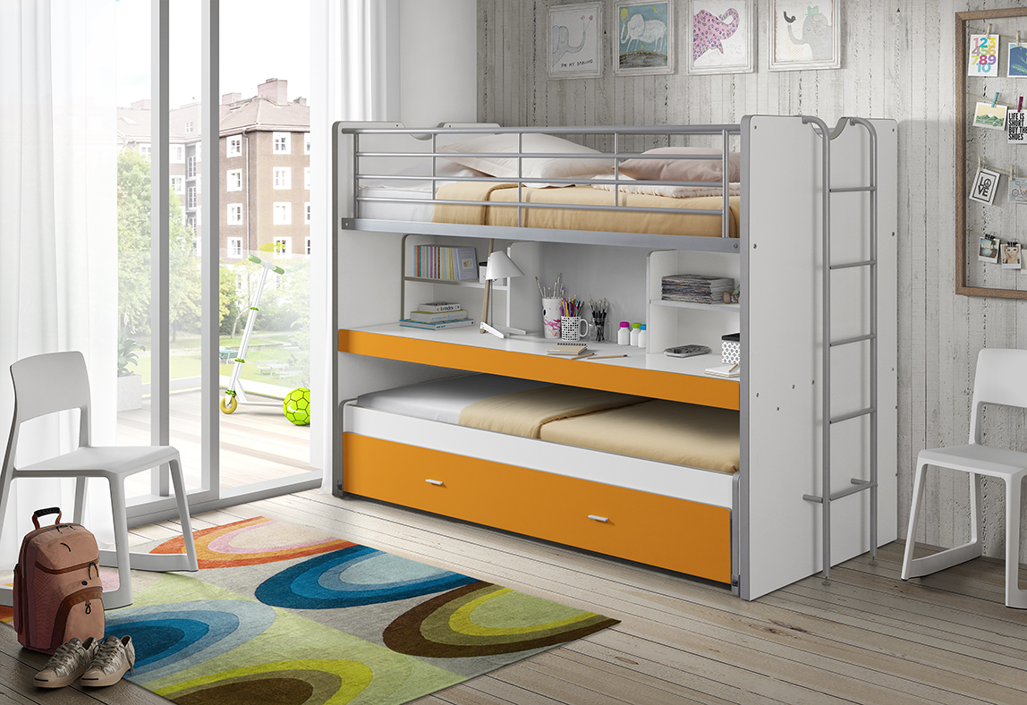 Funktions-Hochbett Bonny - weiß-orange - 2x 90x200 cm