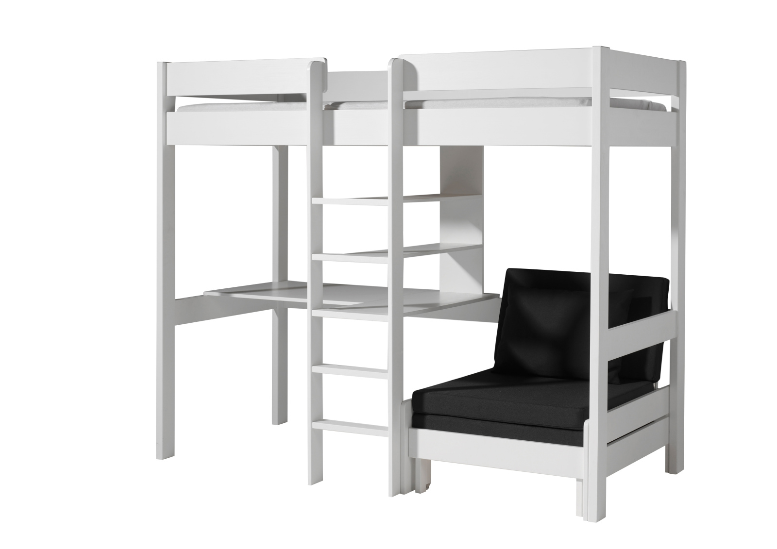 Funktions-Hochbett PINO - weiß Kiefer massiv - mit Sessel - 90x200 cm