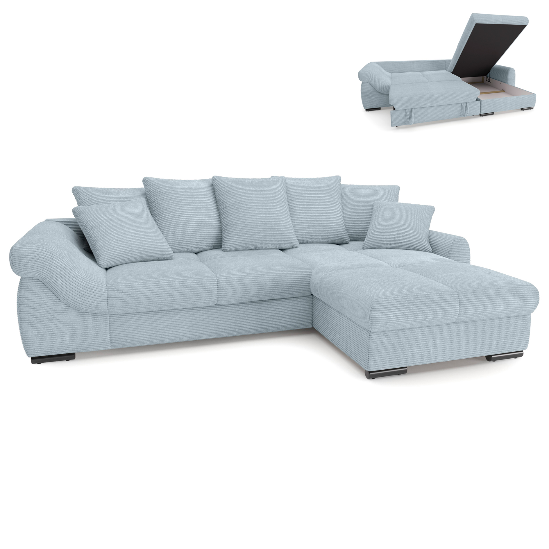 Funktionsecke - blue grey - Cord - Liegefunktion und XL-Staukasten