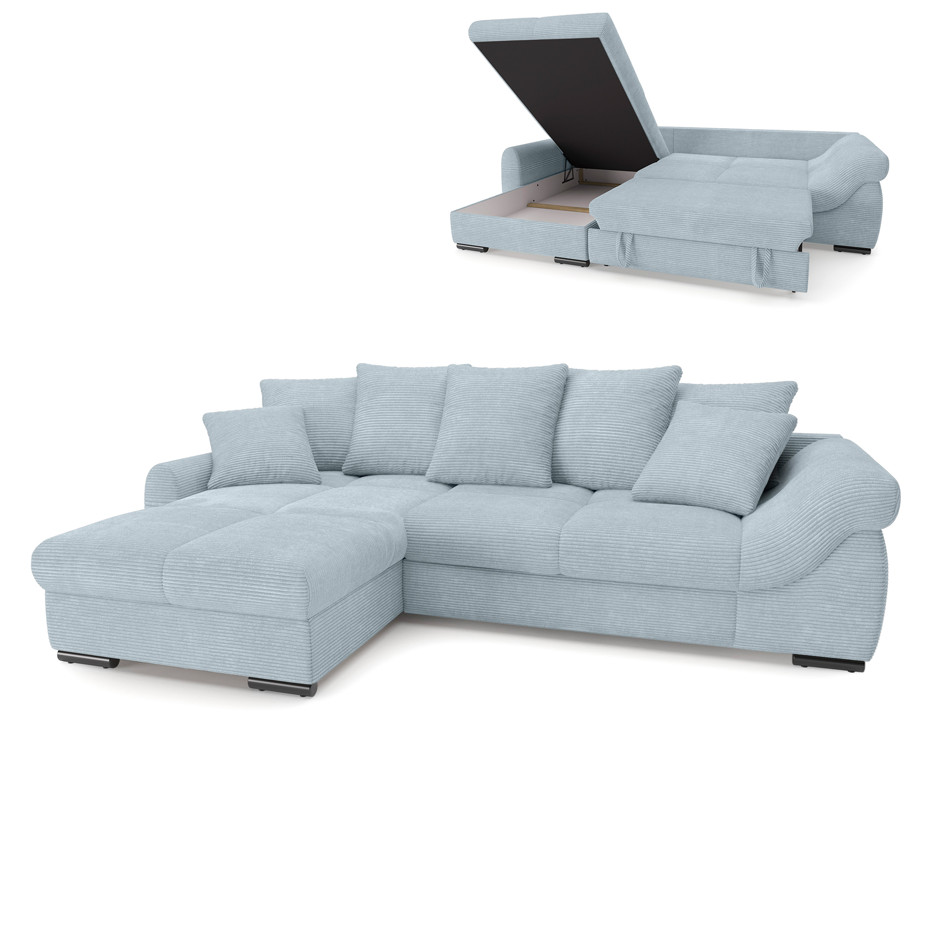 Funktionsecke - blue grey - Cord - Liegefunktion und XL-Staukasten