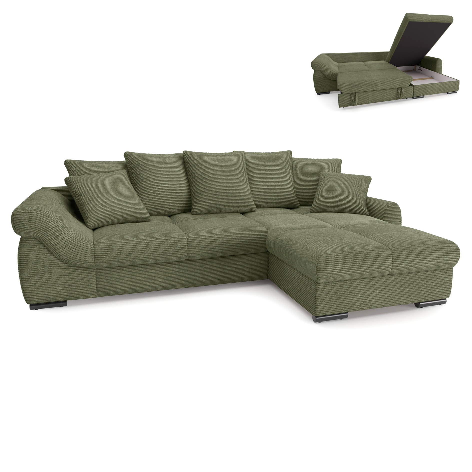 Funktionsecke - green - Cord - Liegefunktion und XL-Staukasten