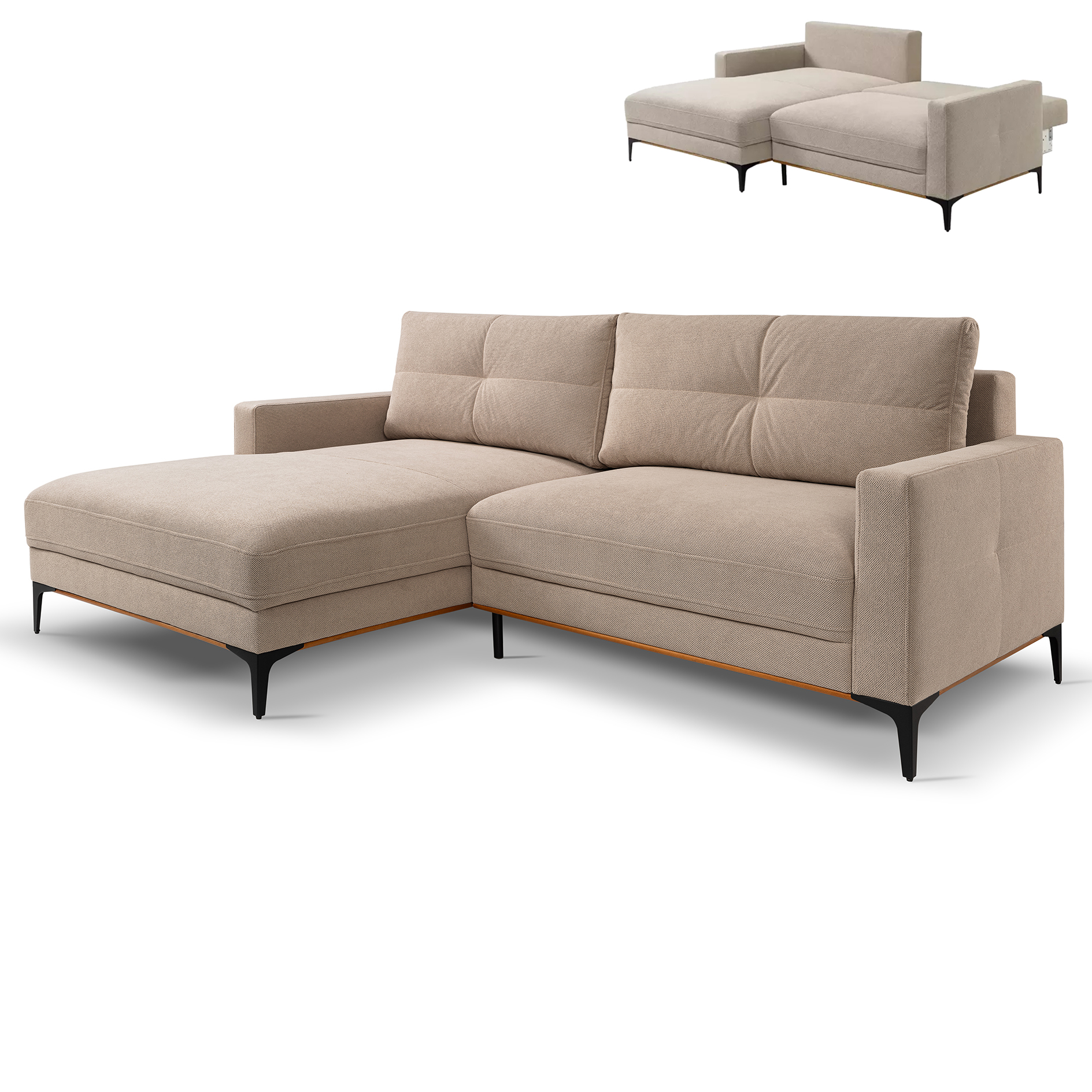 Funktionsecke - latte - Liegefunktion und Staukasten - Longchair links