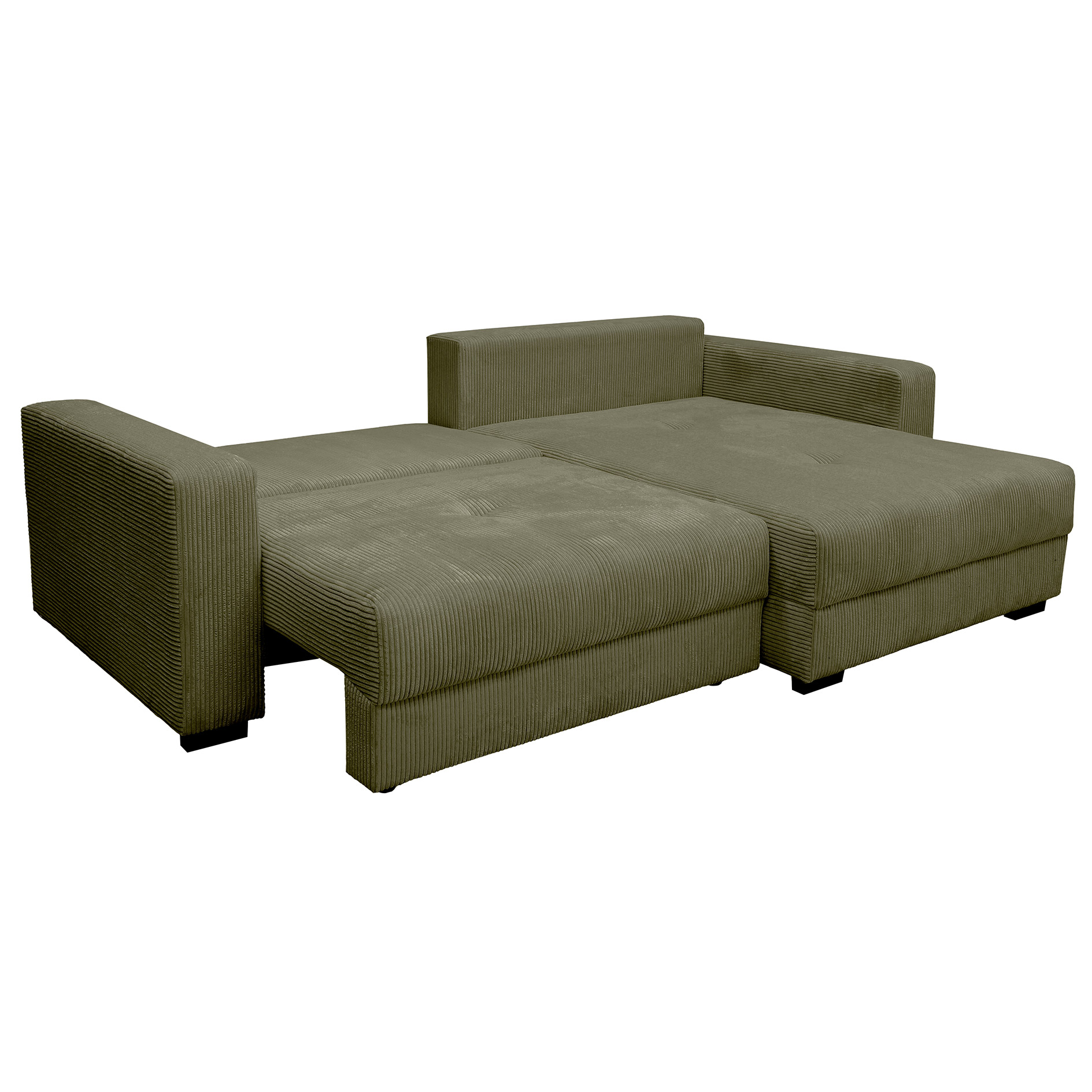 Funktionsecke - olive - Boxspringfederung - Dauerschläfer mit Staukasten