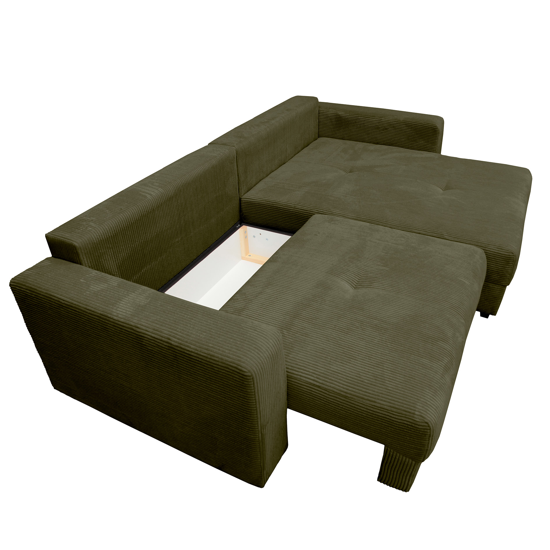 Funktionsecke - olive - Boxspringfederung - Dauerschläfer mit Staukasten