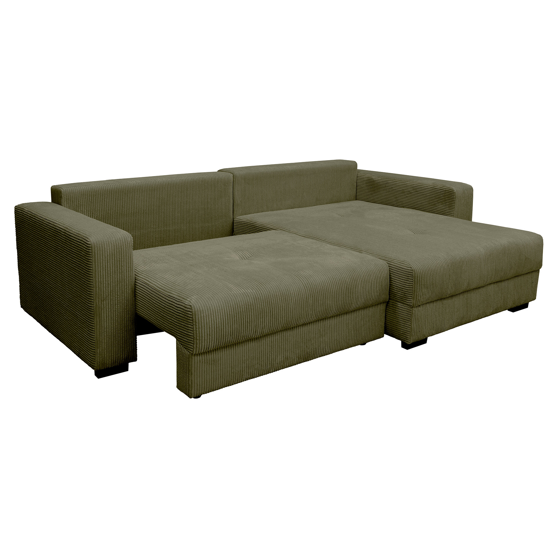 Funktionsecke - olive - Boxspringfederung - Dauerschläfer mit Staukasten