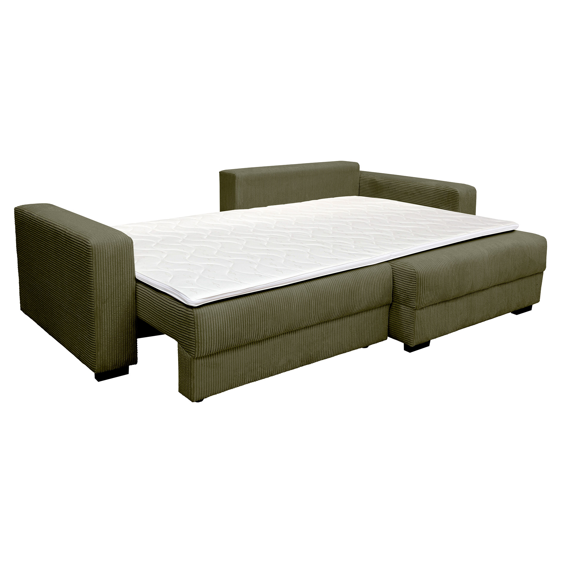 Funktionsecke - olive - Boxspringfederung - Dauerschläfer mit Staukasten
