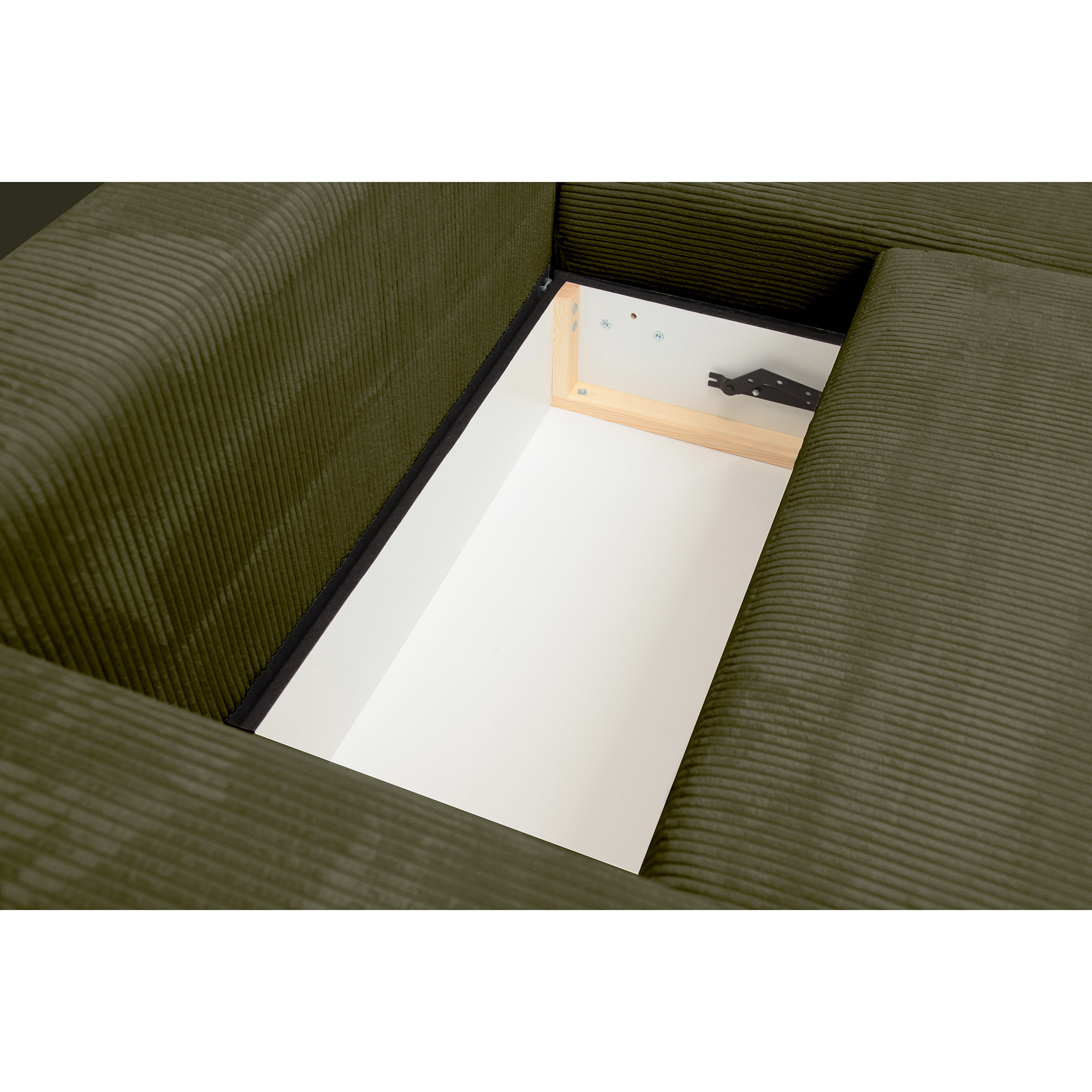 Funktionsecke - olive - Boxspringfederung - Dauerschläfer mit Staukasten