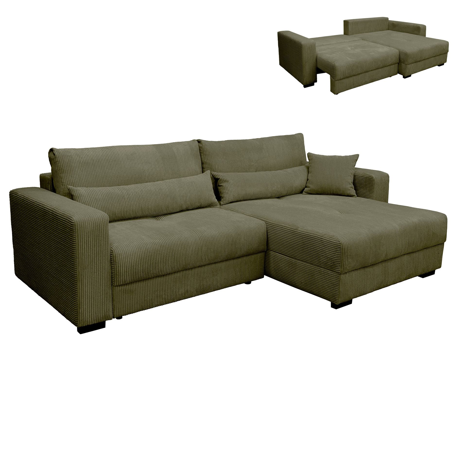 Funktionsecke - olive - Boxspringfederung - Dauerschläfer mit Staukasten