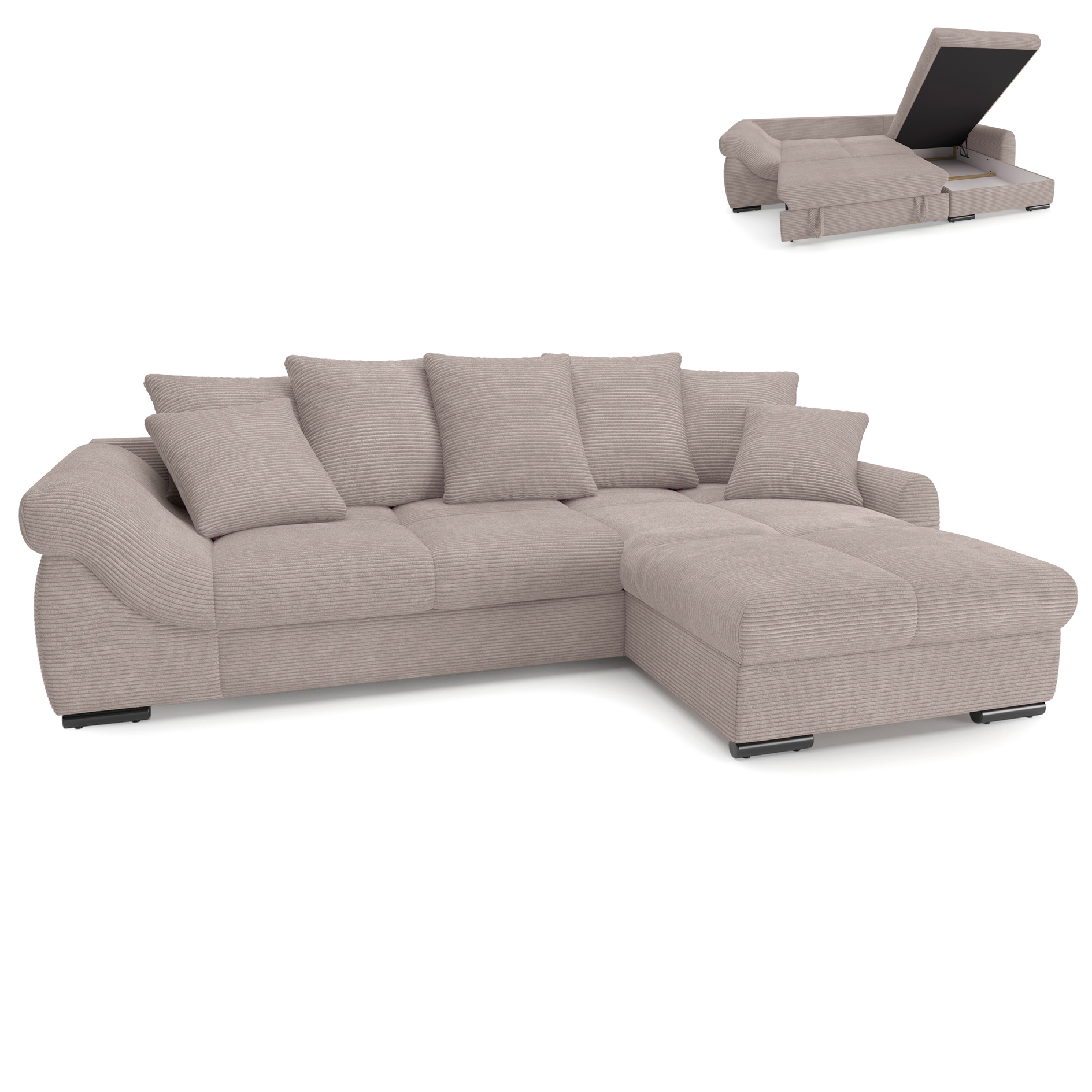 Funktionsecke - taupe - Cord - Liegefunktion und XL-Staukasten