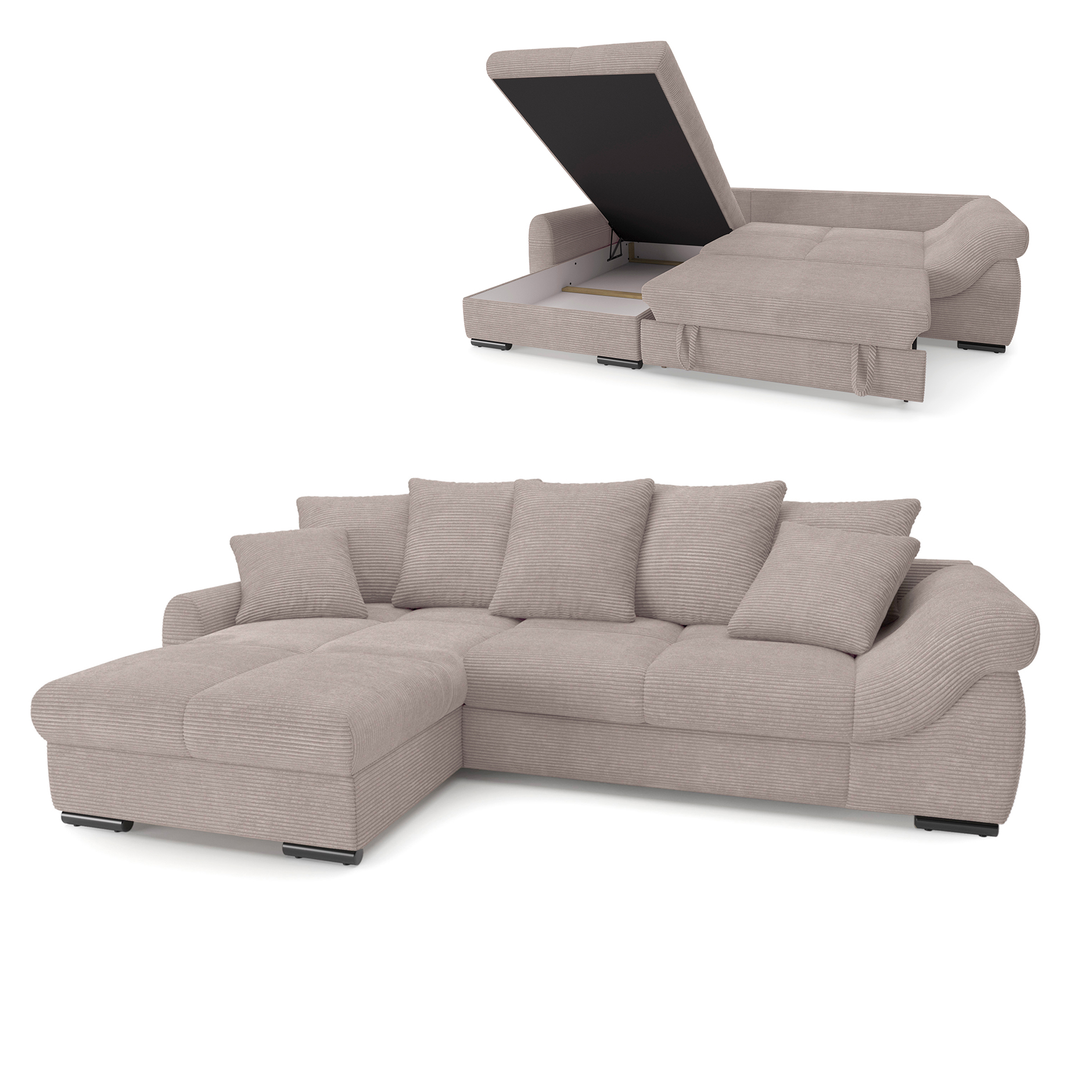 Funktionsecke - taupe - Cord - Liegefunktion und XL-Staukasten