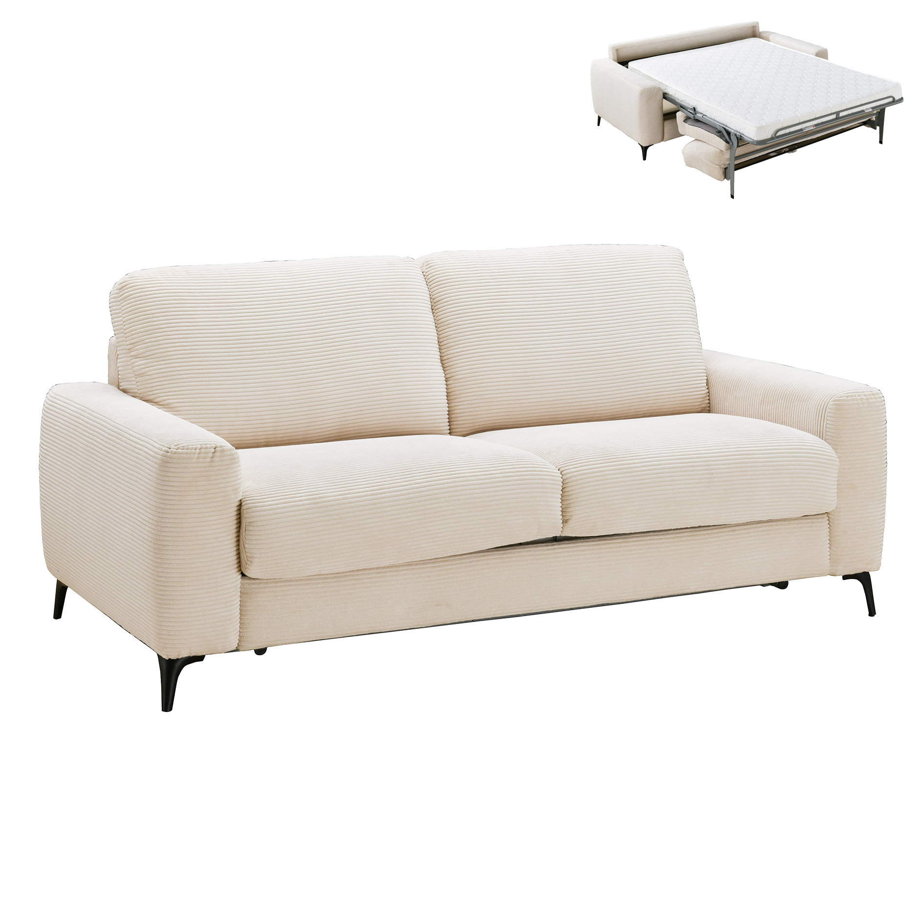 Funktionssofa - beige - Cord - Liegefunktion mit Matratze