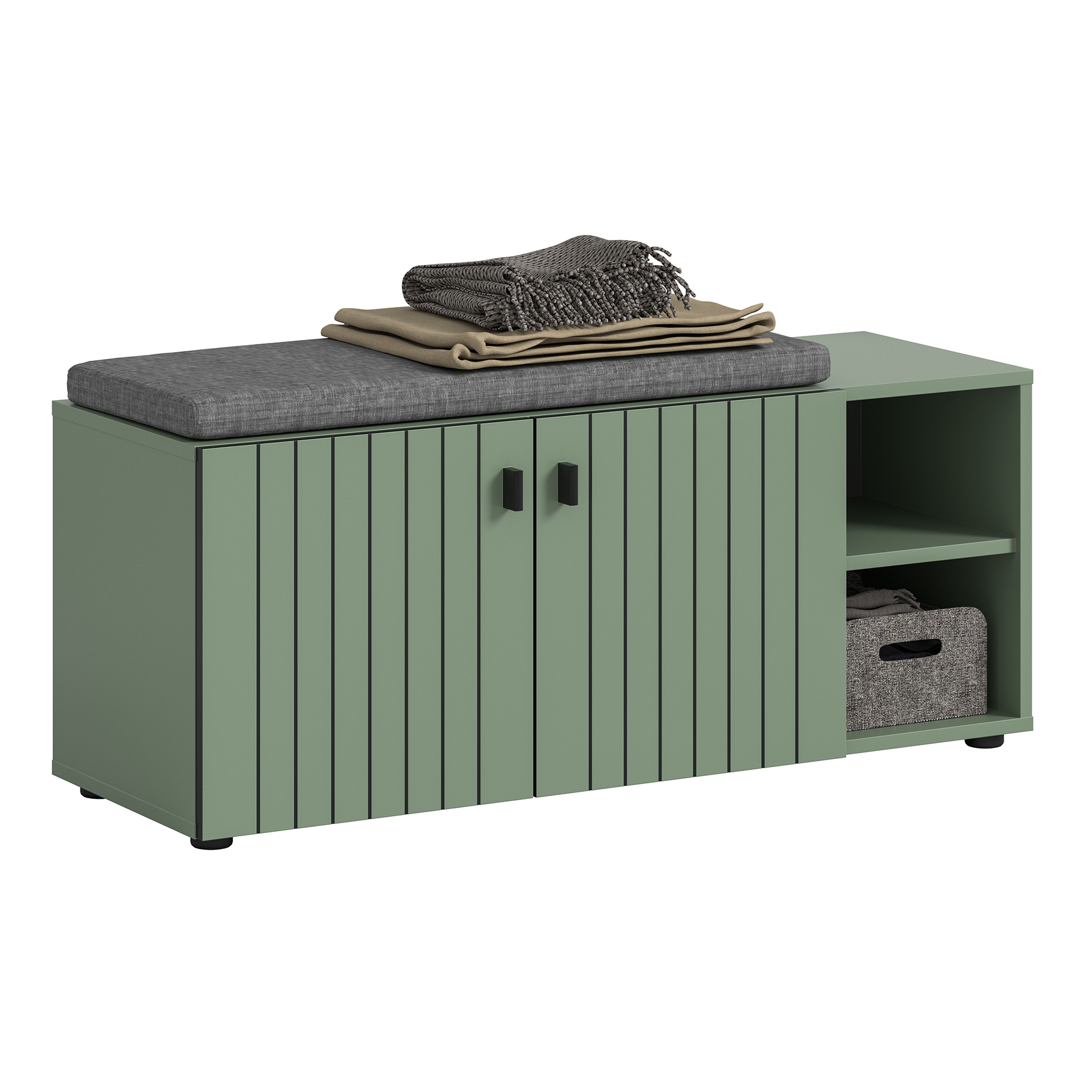Gaderobenbank STATION - Smoke Green - mit Sitzkissen