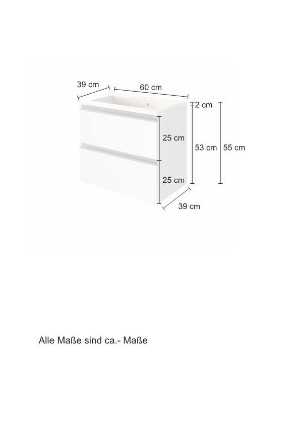 Gäste-Waschtisch AREZZO - Eiche rauchsilber-graphitgrau - 60 cm