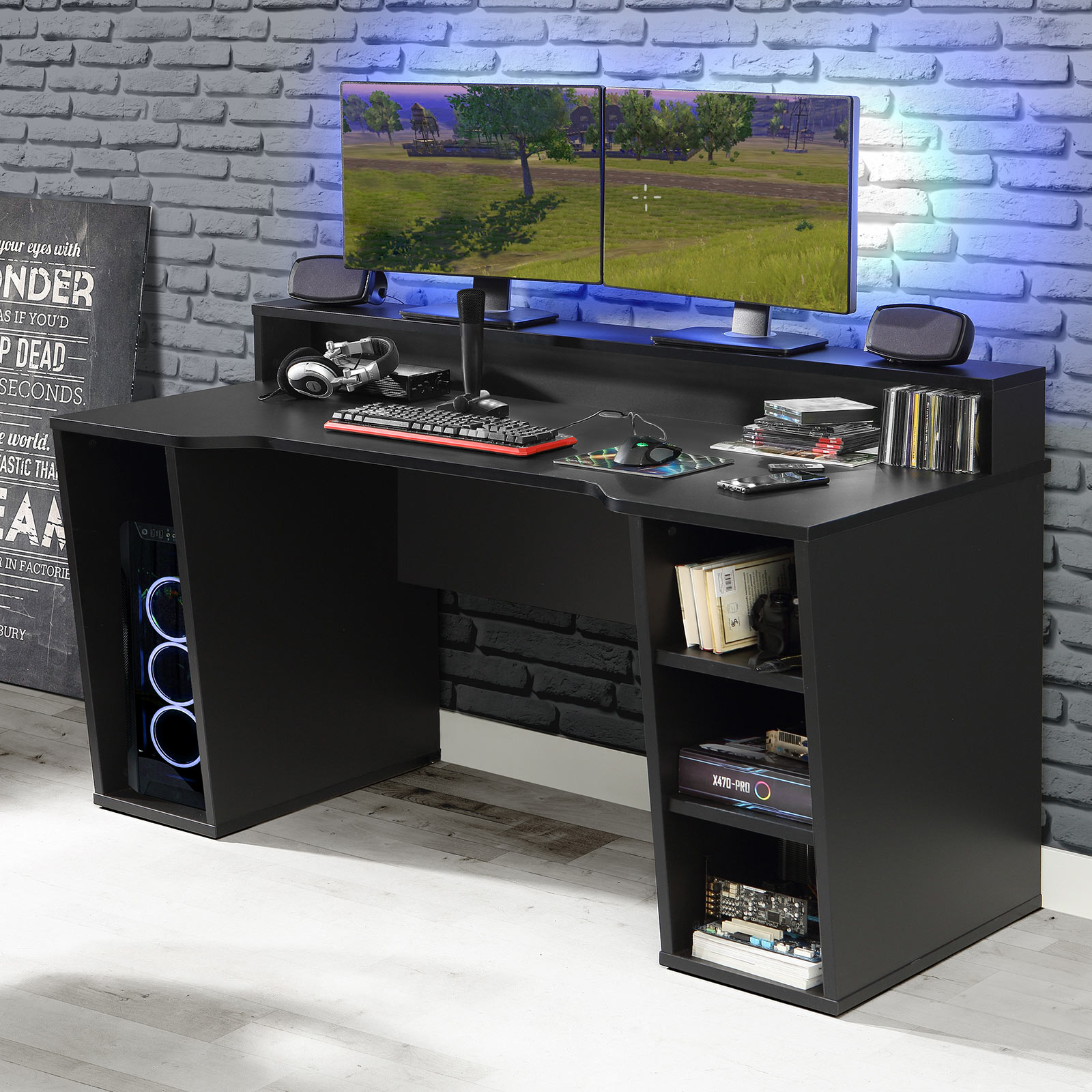 Gamer-Schreibtisch - schwarz matt - 160 cm