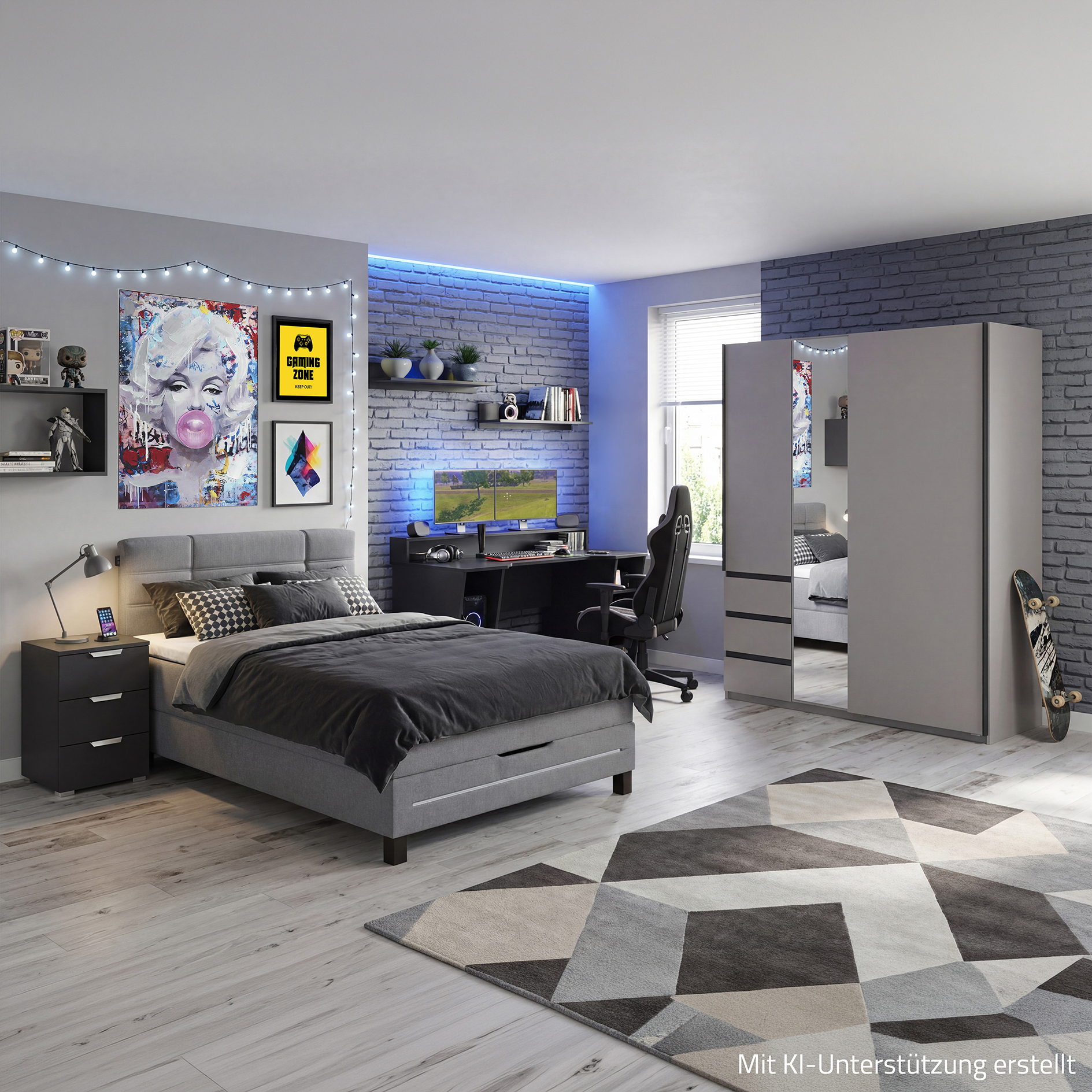 Gamer-Schreibtisch - schwarz matt - 160 cm