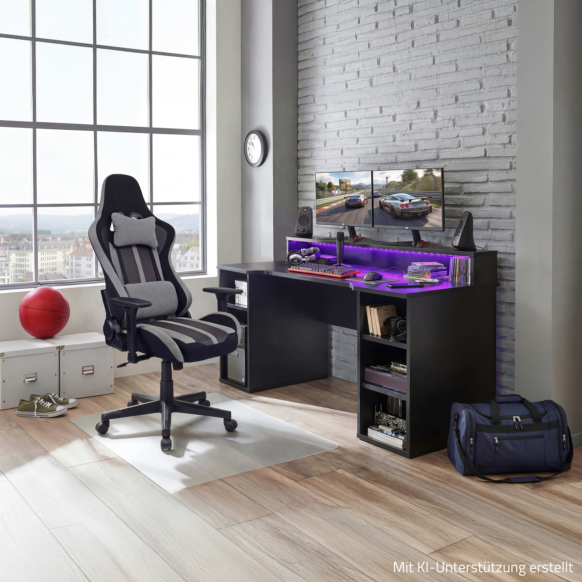 Gamer-Schreibtisch - schwarz matt - 160 cm