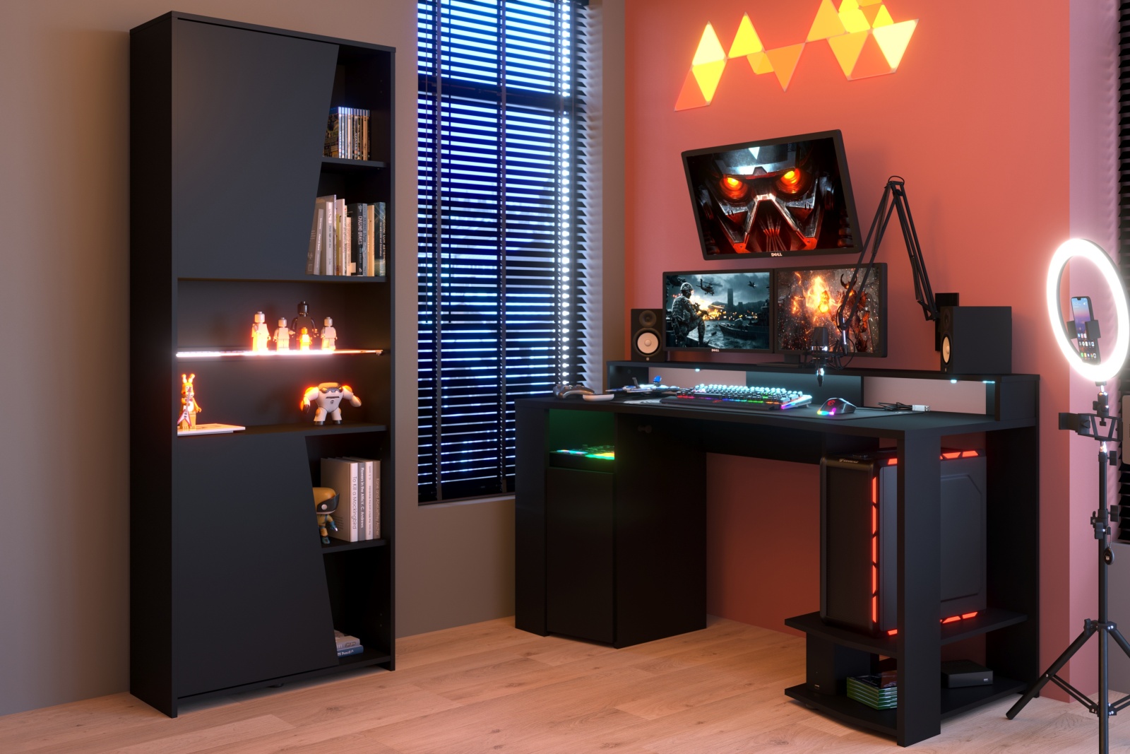 Gamerset GAMING - schwarz - Gamertisch mit Regal
