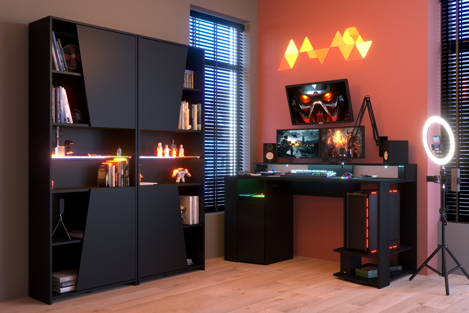 Gamerset GAMING - schwarz - Gamertisch mit Regalen