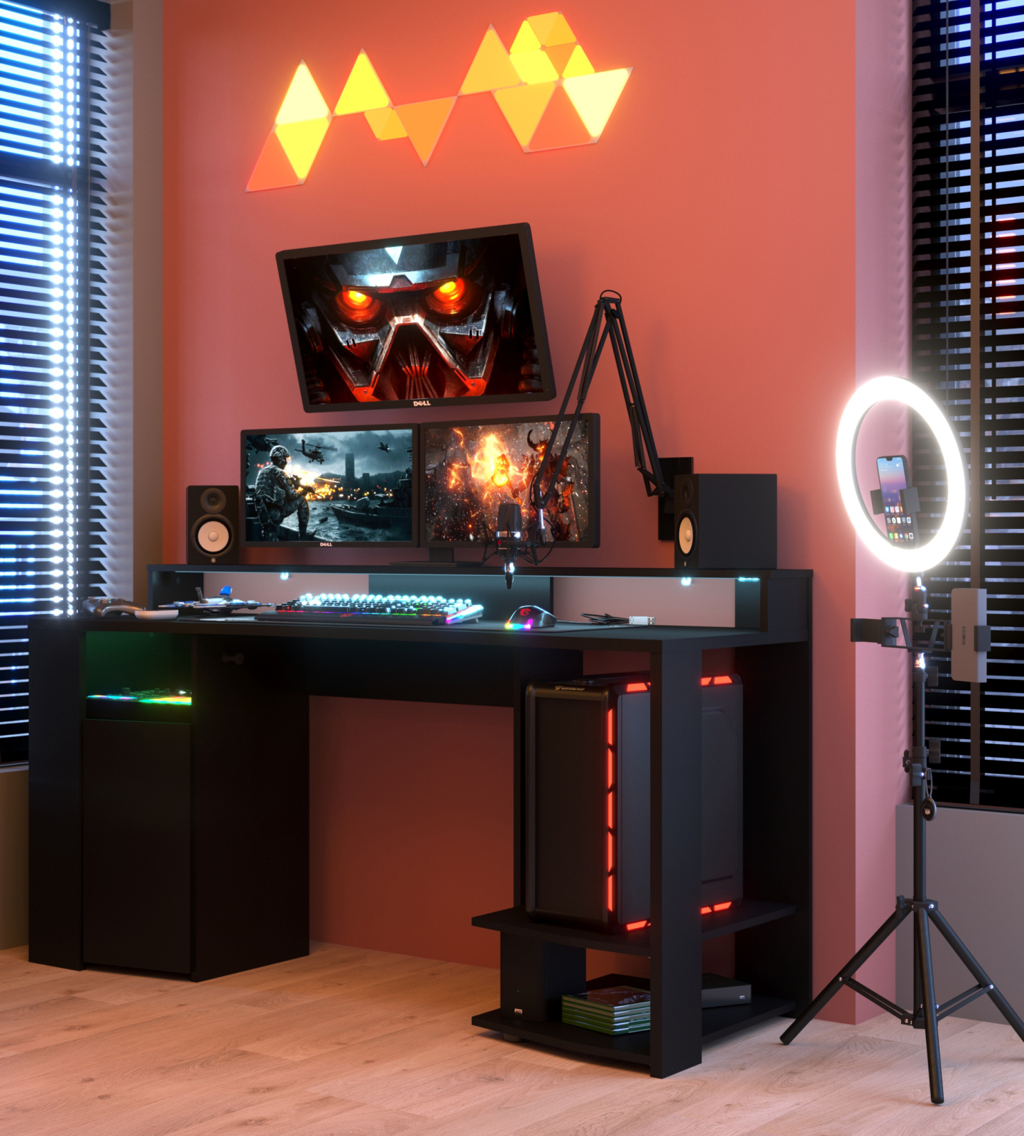 Gamertisch GAMING - schwarz - mit LED - Farbwechsel