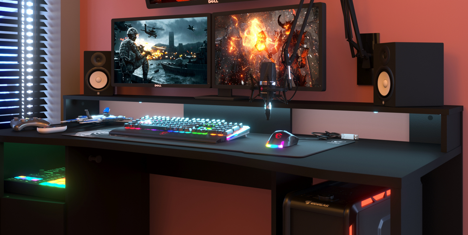 Gamertisch GAMING - schwarz - mit LED - Farbwechsel