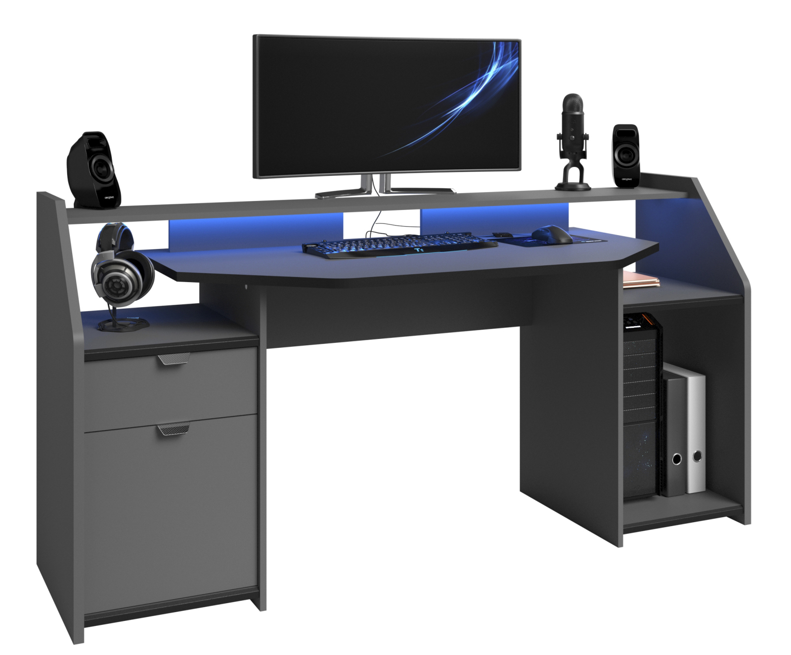Gamertisch - grau-schwarz - mit Beleuchtung - 180 cm