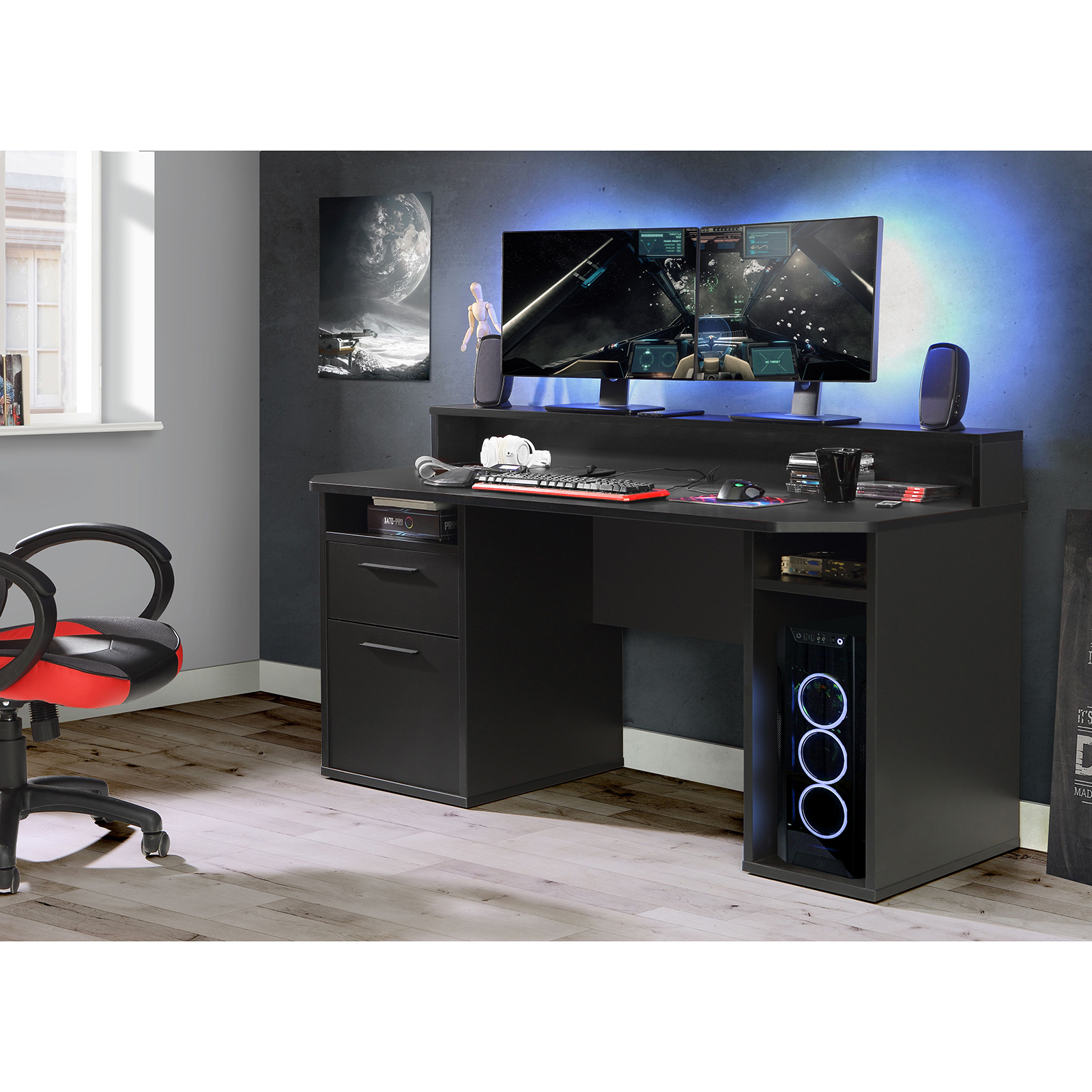 Gaming-Schreibtisch - schwarz-matt - 160 cm breit