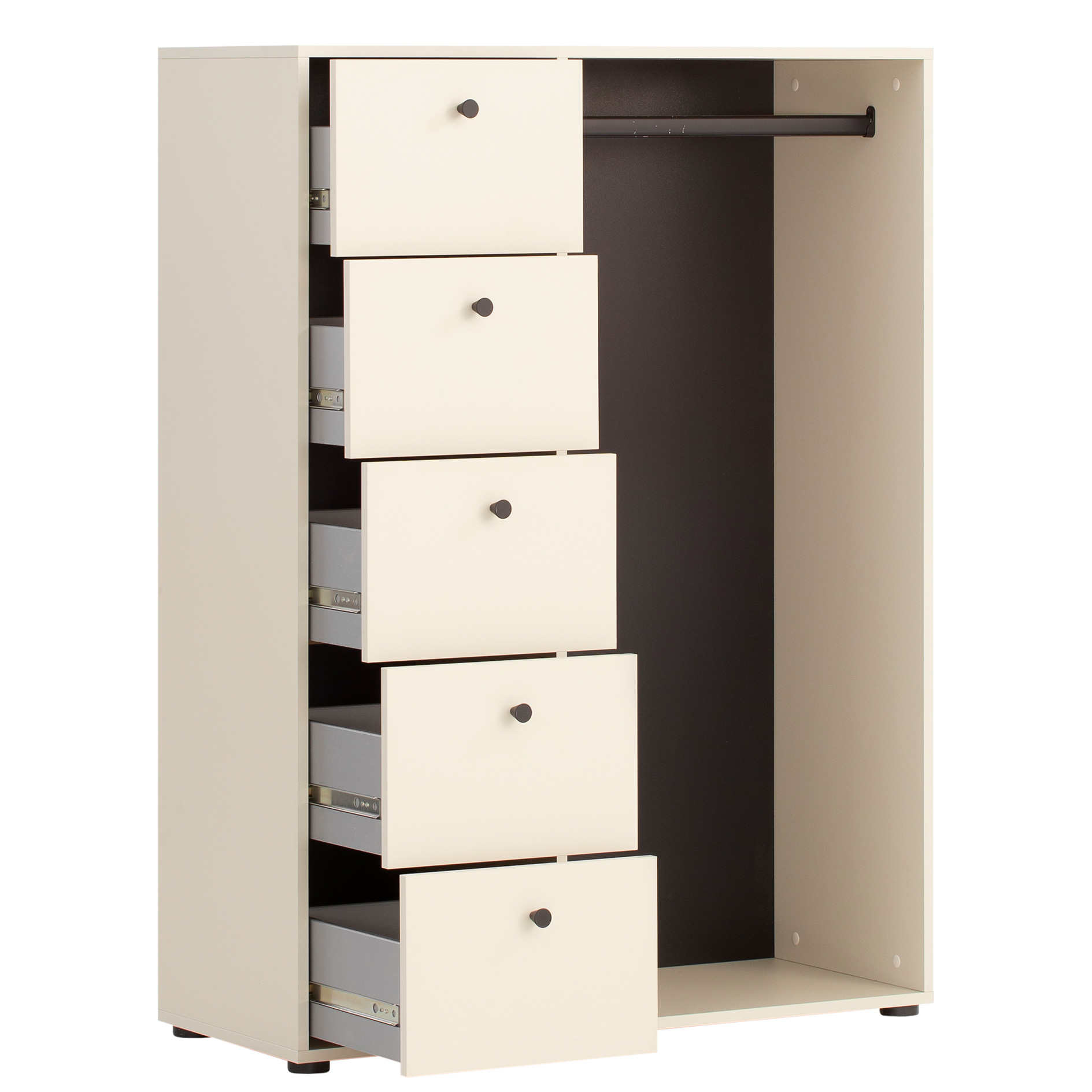 Garderobe - cremeweiß - 5 Schubkästen - Kleiderstange