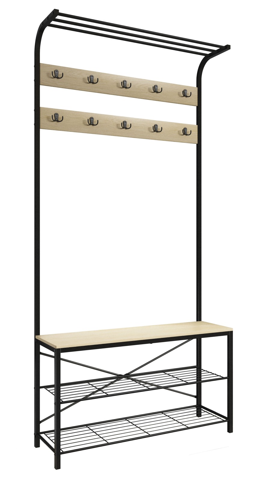 Garderobe TALIRO - schwarz - Honig Eiche - 10 Kleiderhaken