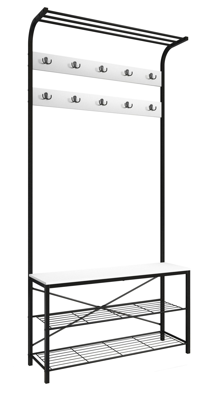 Garderobe TALIRO - schwarz - weiß - 10 Kleiderhaken - 190 cm hoch