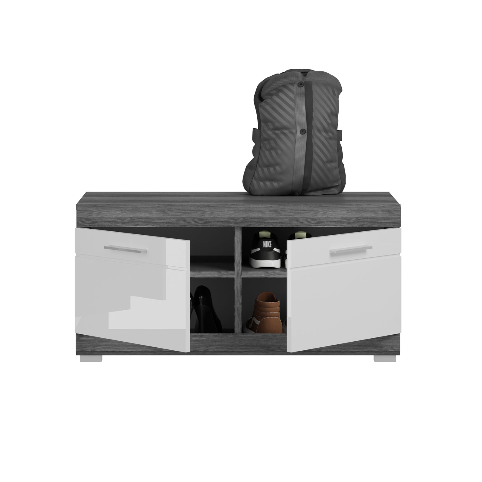 Garderobenbank - Rauchsilber - weiß Hochglanz - 90 cm