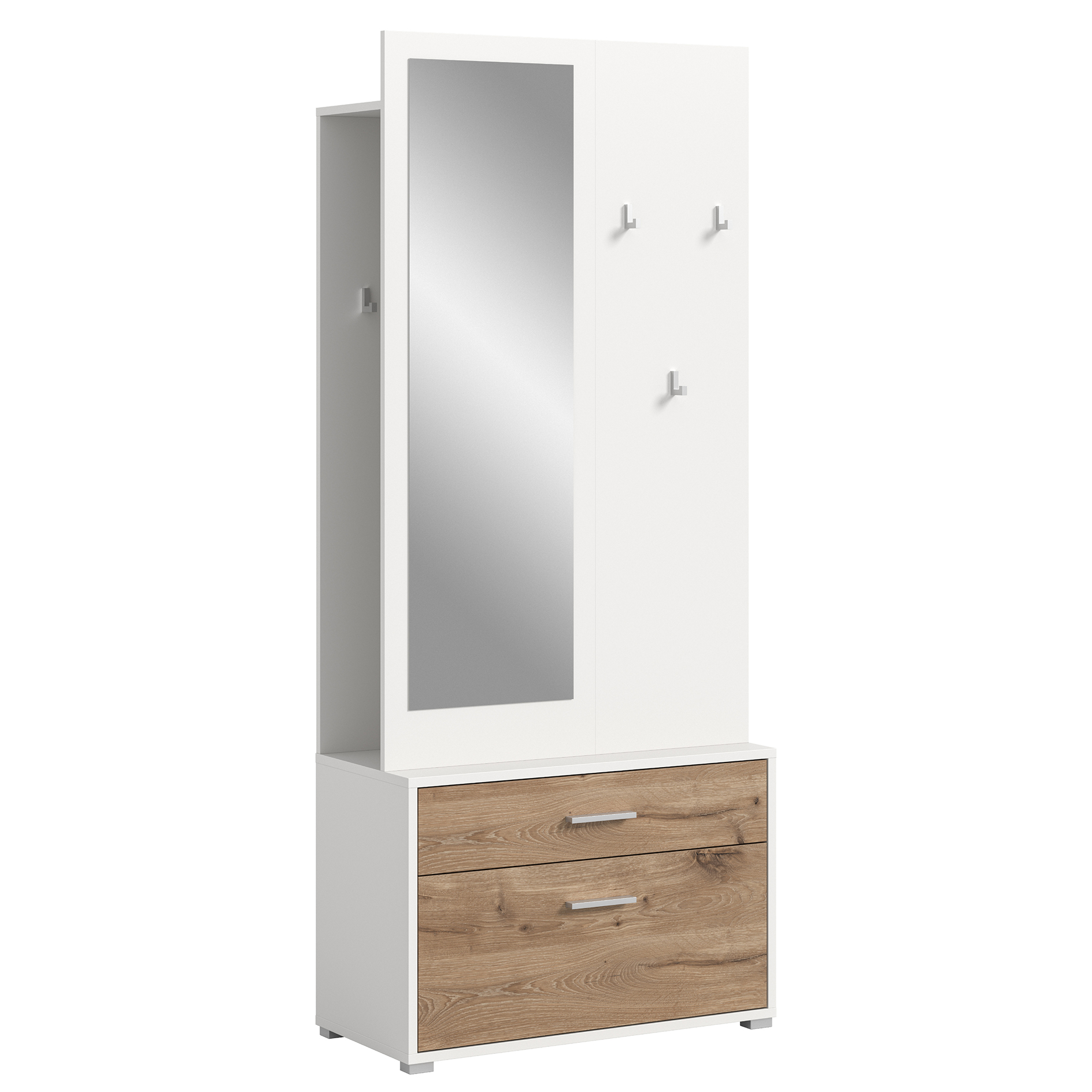 Garderobenkombination POLO - weiß - Nox Oak - 6 Haken - 80 cm breit