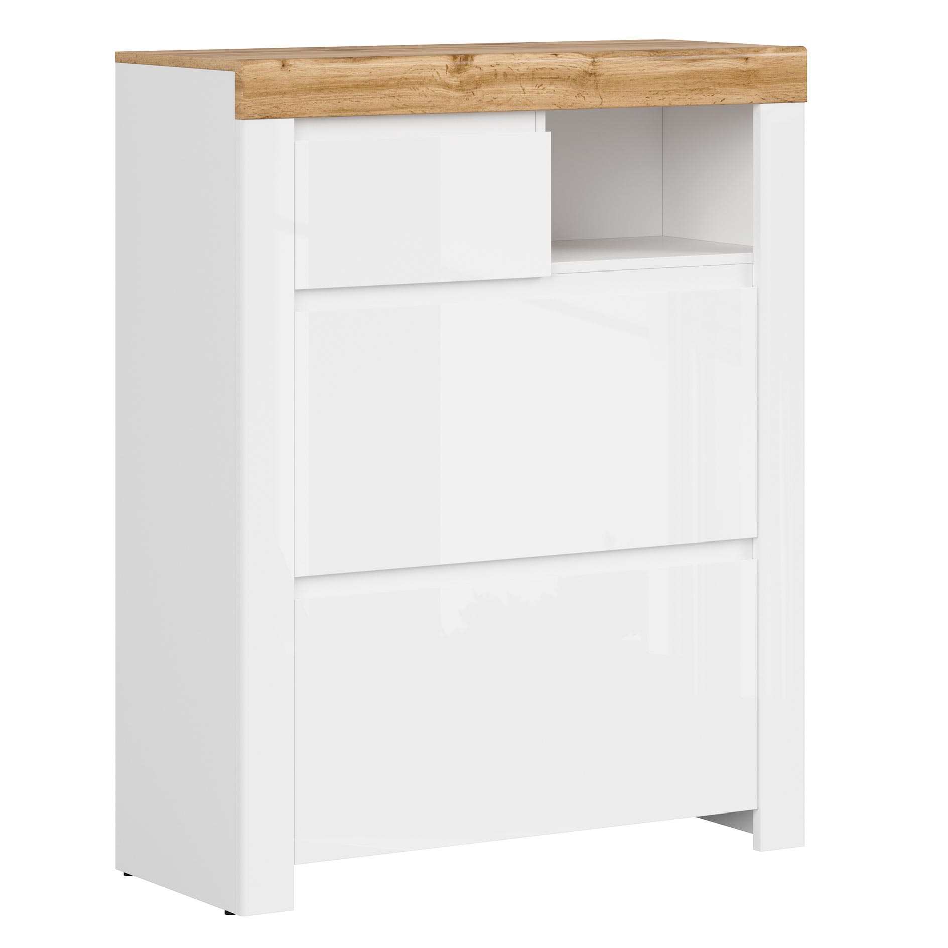 Garderobenkommode - weiß Hochglanz-Wotan Eiche - 93 cm breit