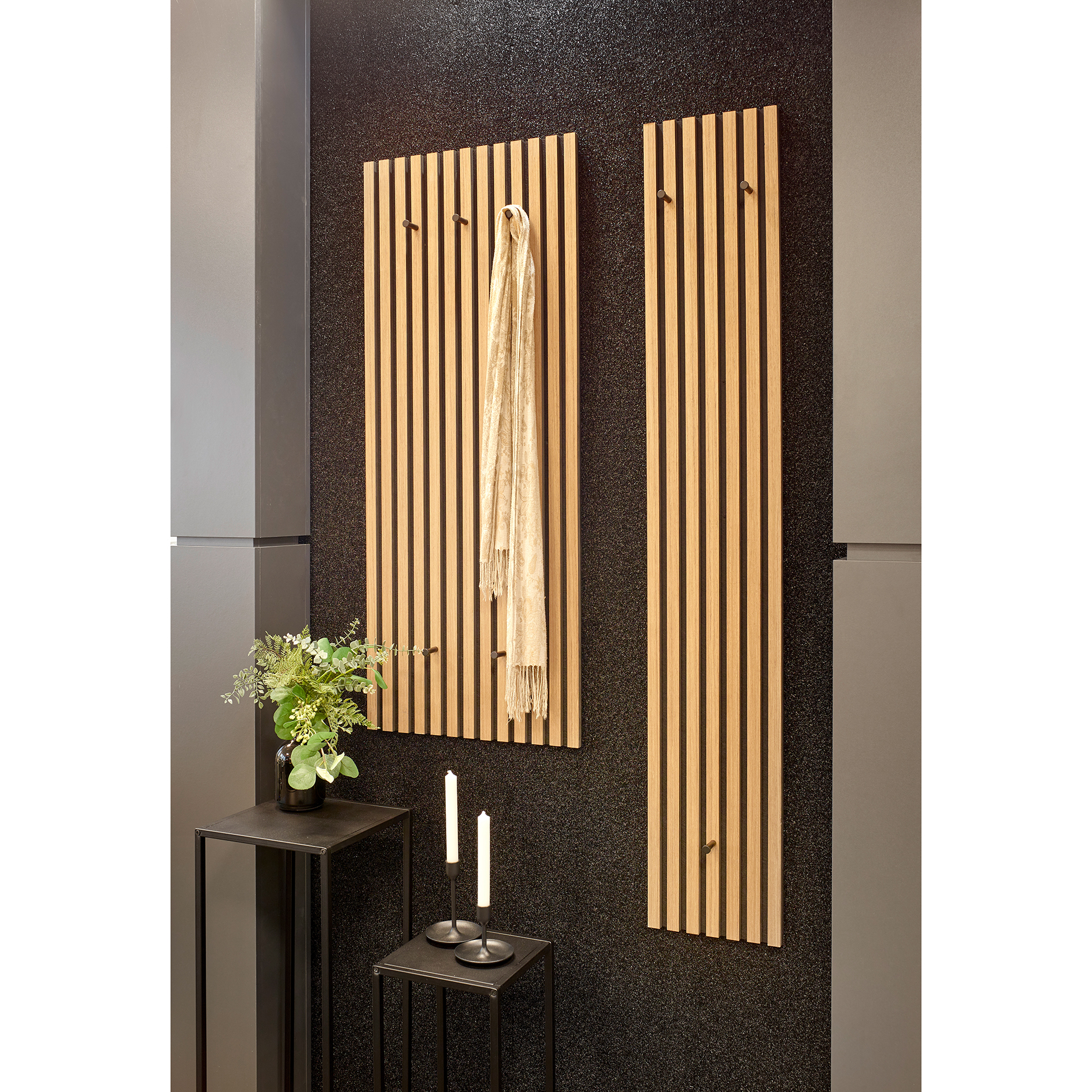 Garderobenpaneel - Artisan Eiche - schwarz - Akustikpaneel-Optik - 50x125 cm