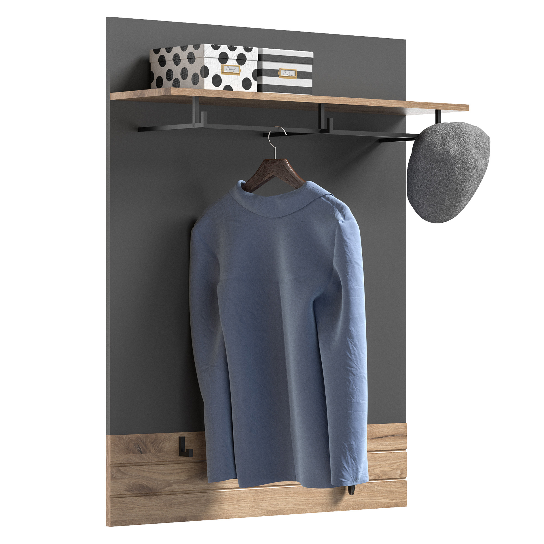 Garderobenpaneel MASON - Nox Oak - Basalt grau - 90 cm