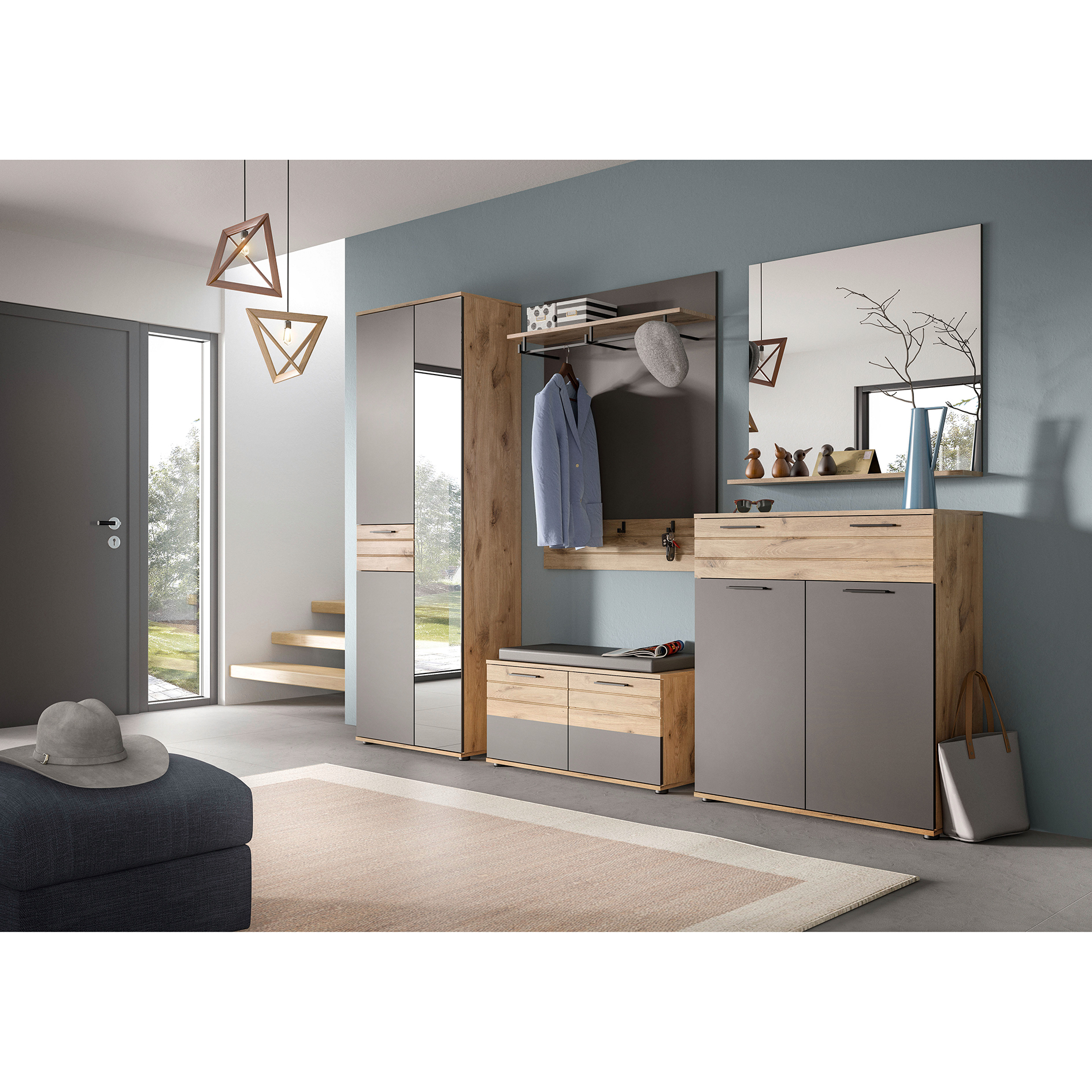Garderobenpaneel MASON - Nox Oak - Basalt grau - 90 cm