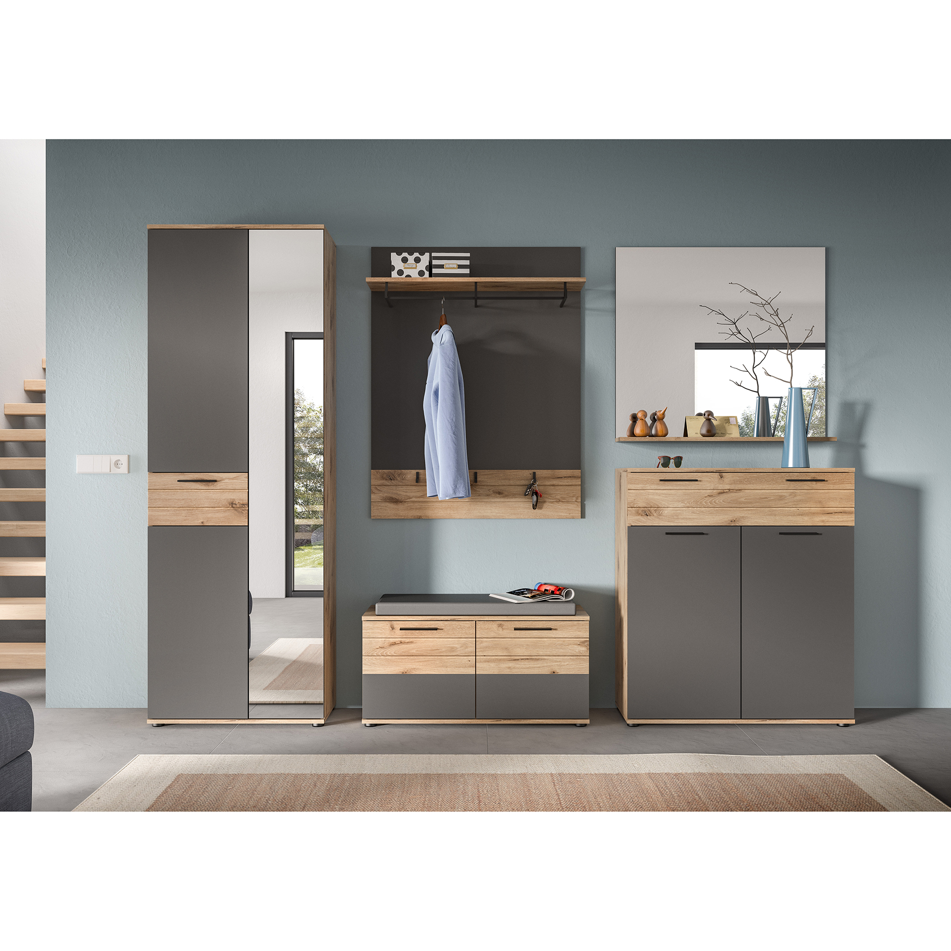 Garderobenpaneel MASON - Nox Oak - Basalt grau - 90 cm