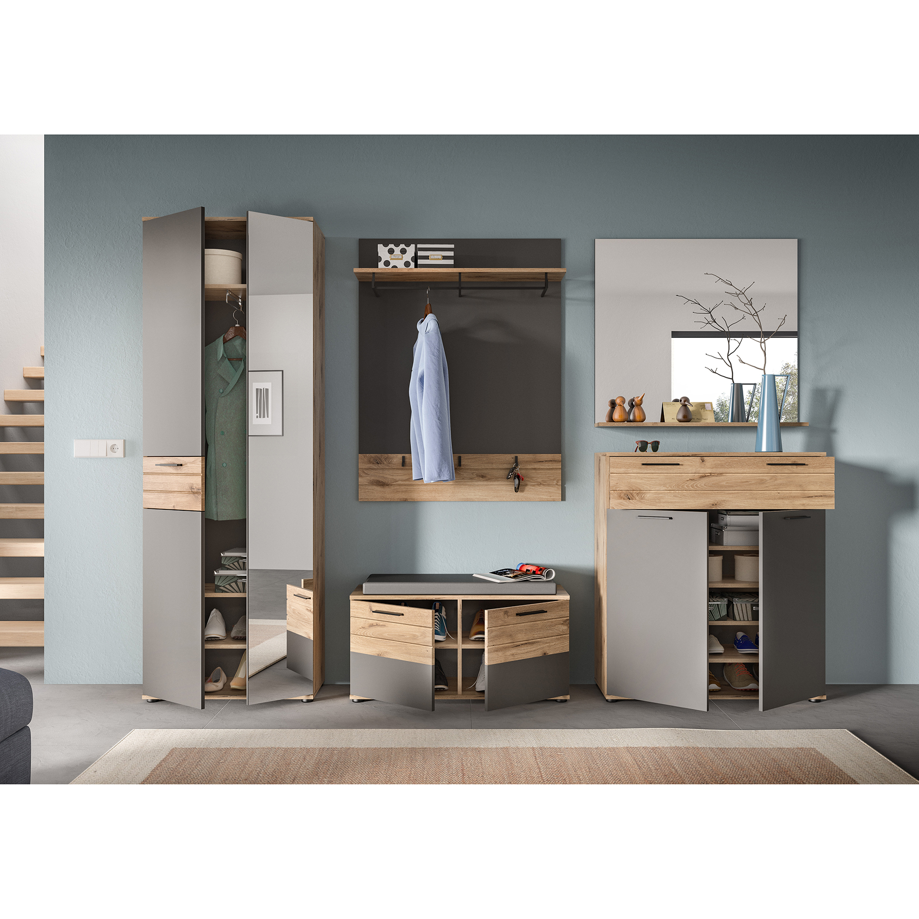 Garderobenpaneel MASON - Nox Oak - Basalt grau - 90 cm