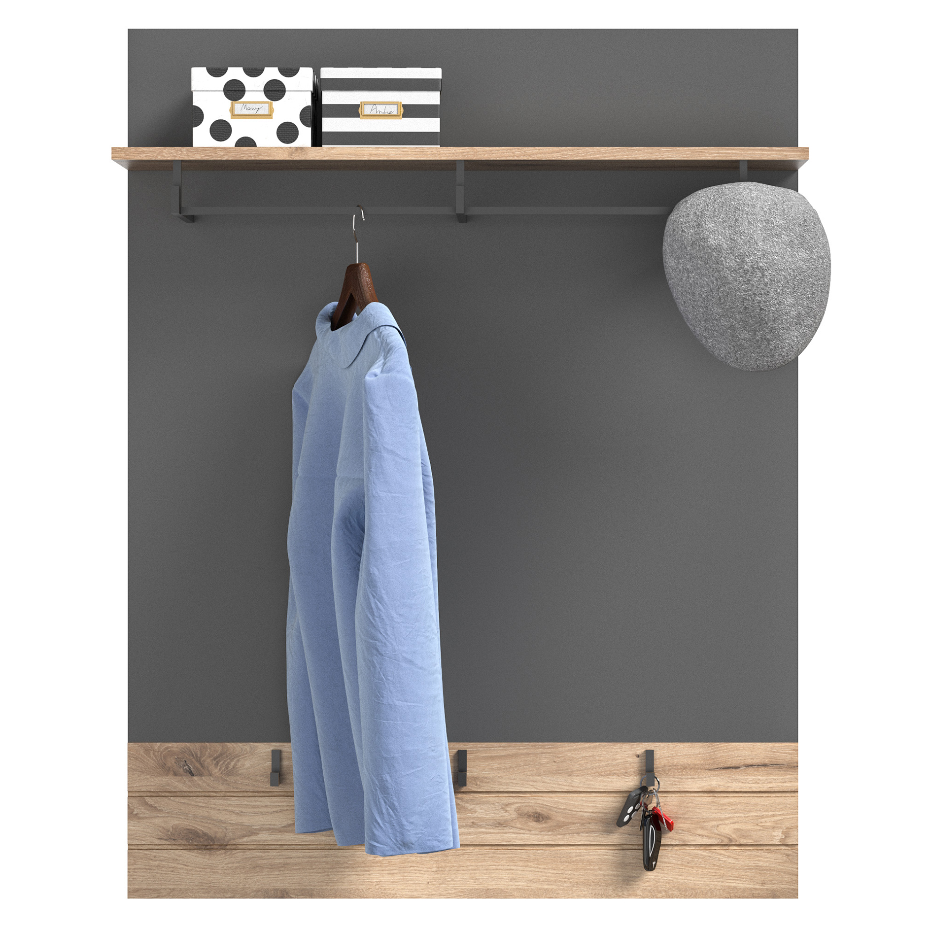 Garderobenpaneel MASON - Nox Oak - Basalt grau - 90 cm