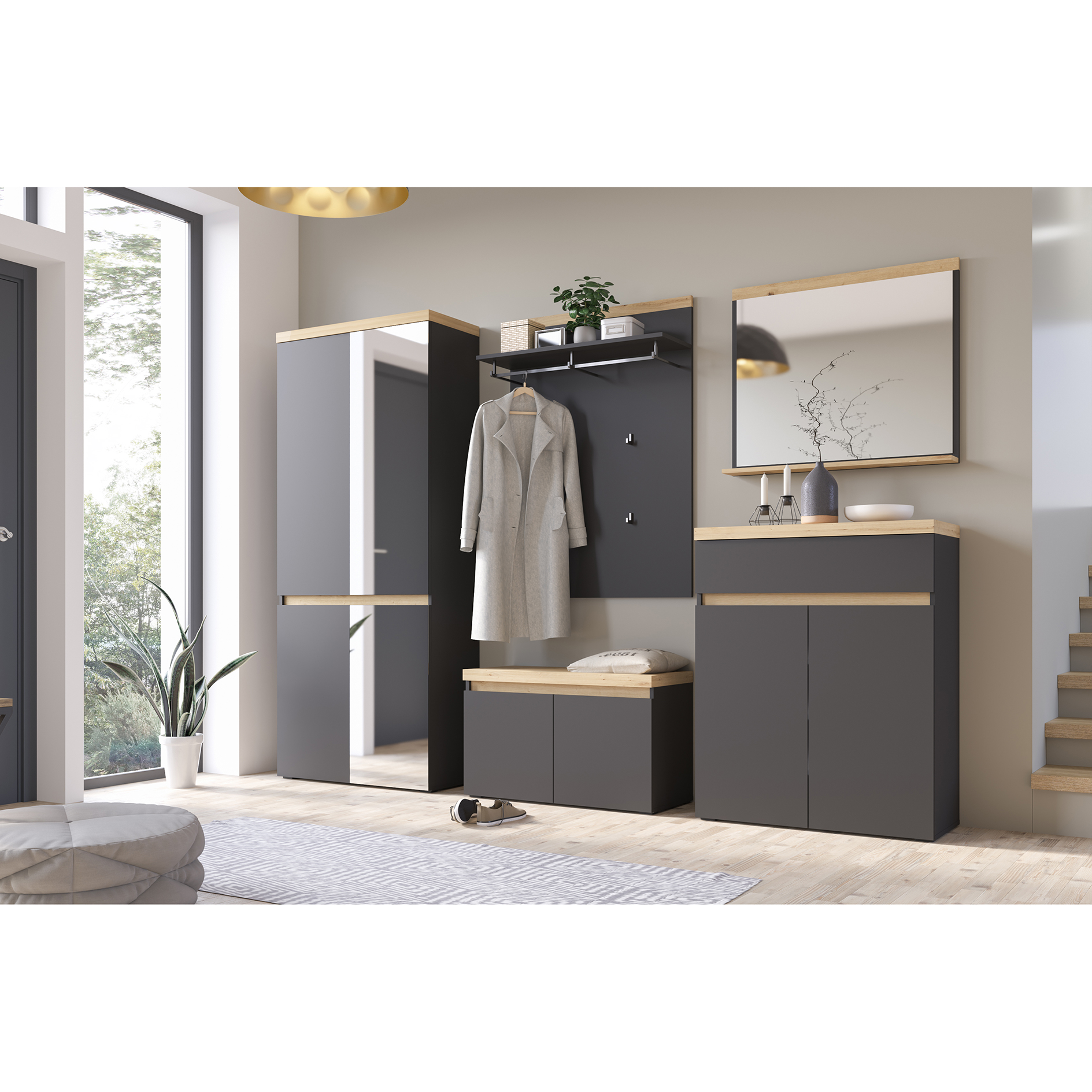 Garderobenschrank - anthrazit - Artisan Eiche - 85 cm