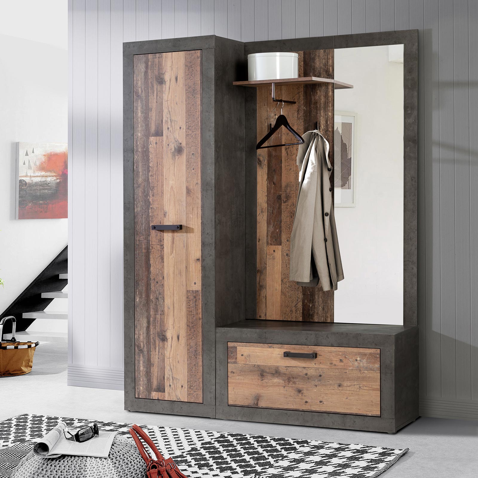 Garderobenschrank - Old Wood Vintage - Beton-Optik