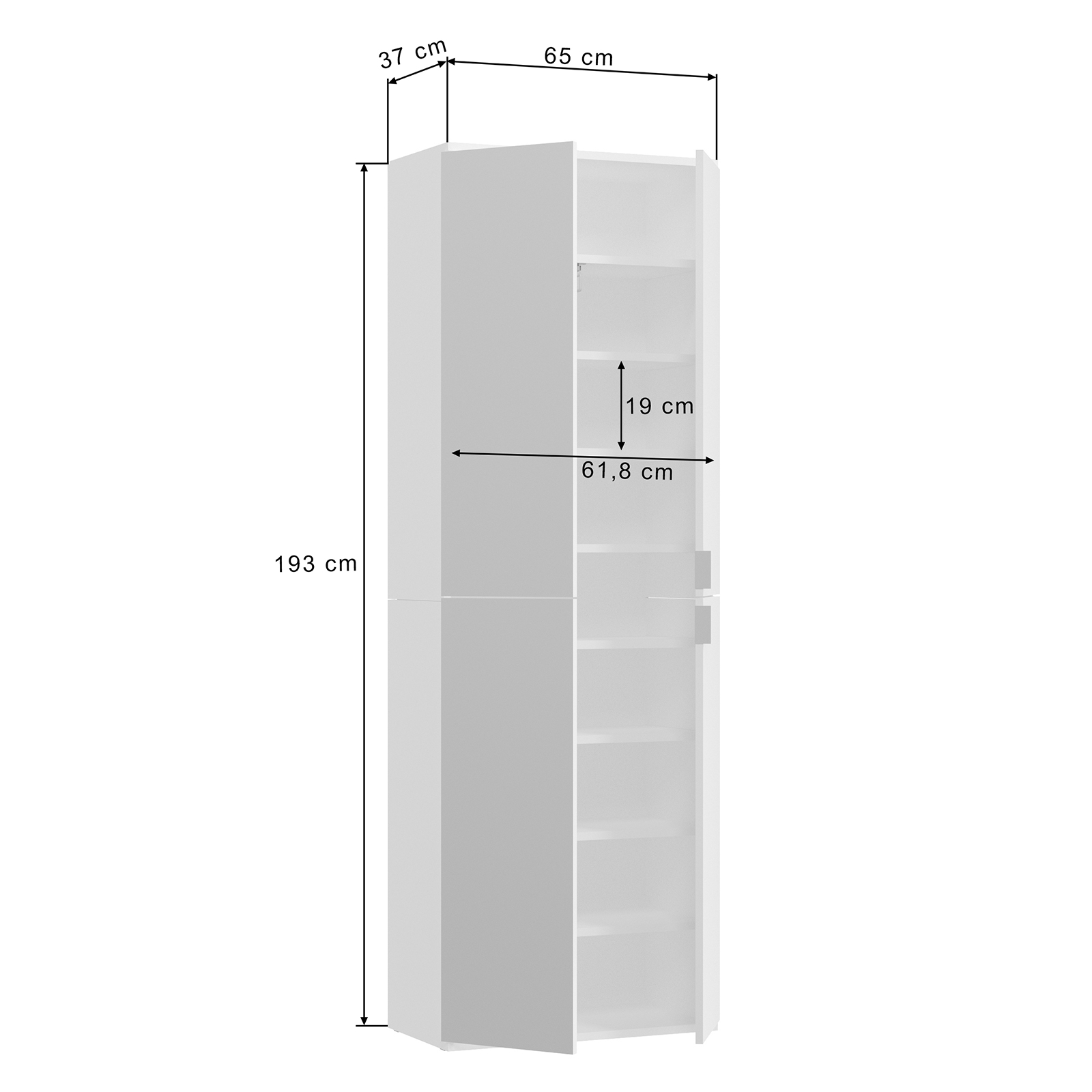 Garderobenschrank PROJEKT X - weiß Hochglanz - 63 cm breit