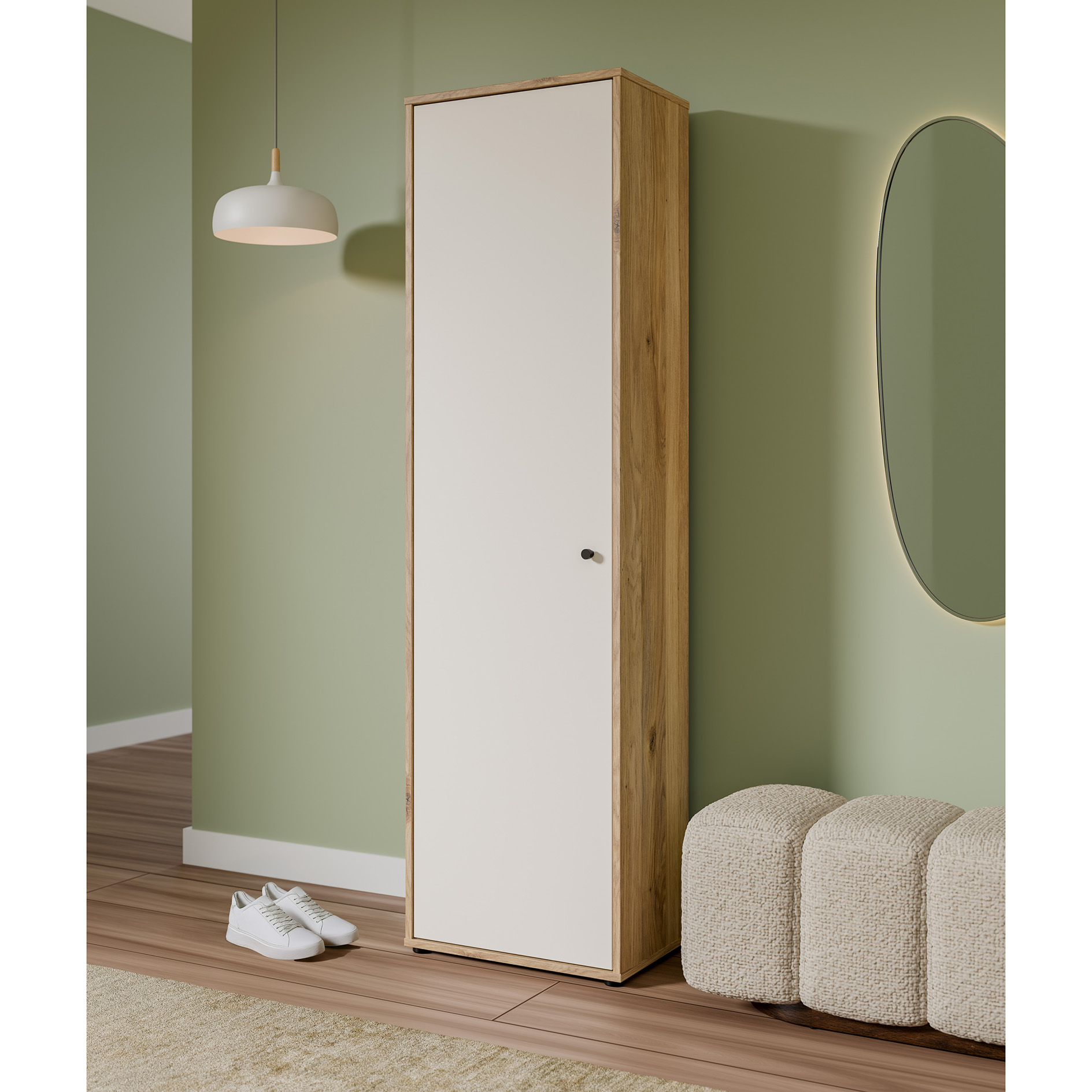 Garderobenschrank - sandfarben - Mauvella Eiche - 54 cm breit