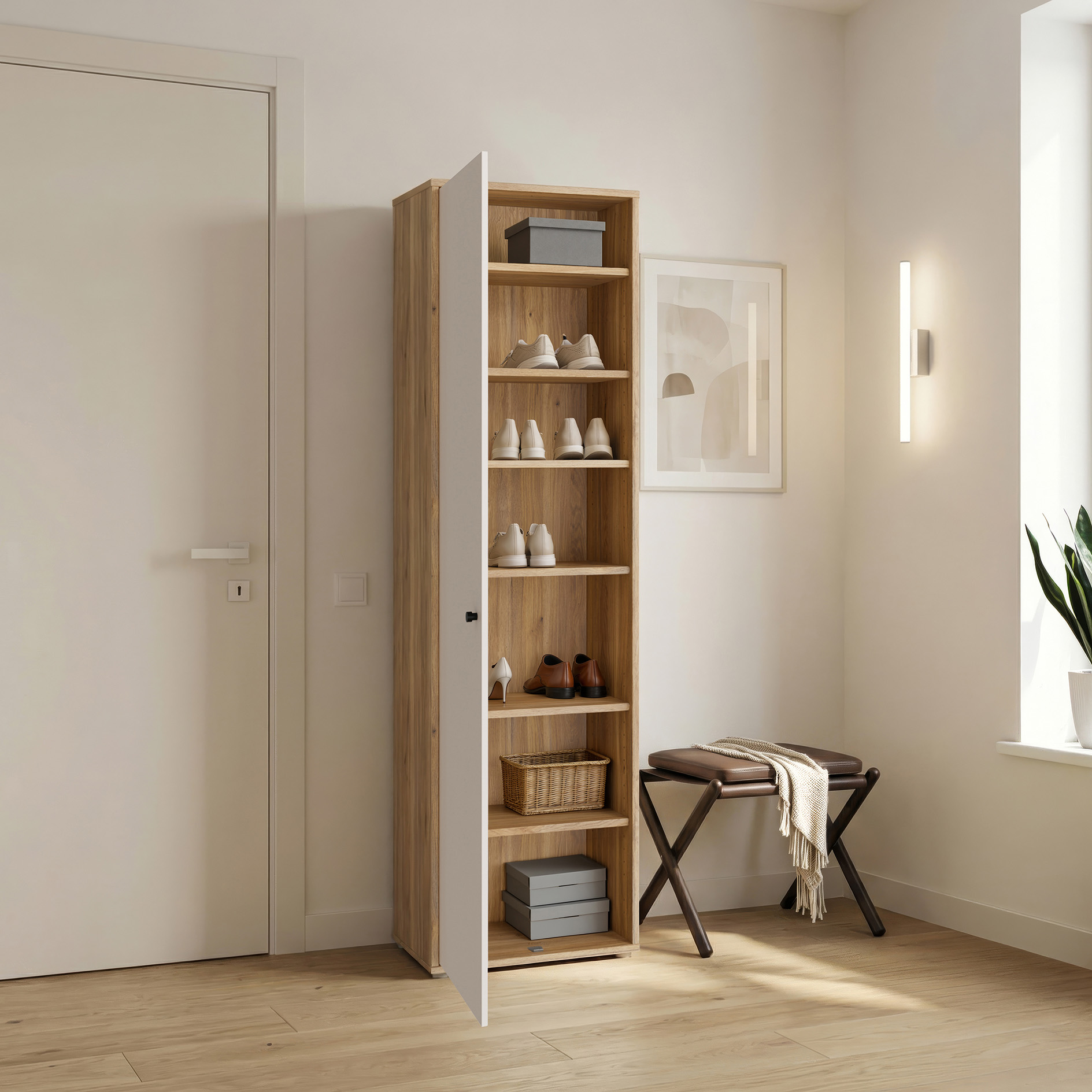 Garderobenschrank - sandfarben - Mauvella Eiche - 54 cm breit