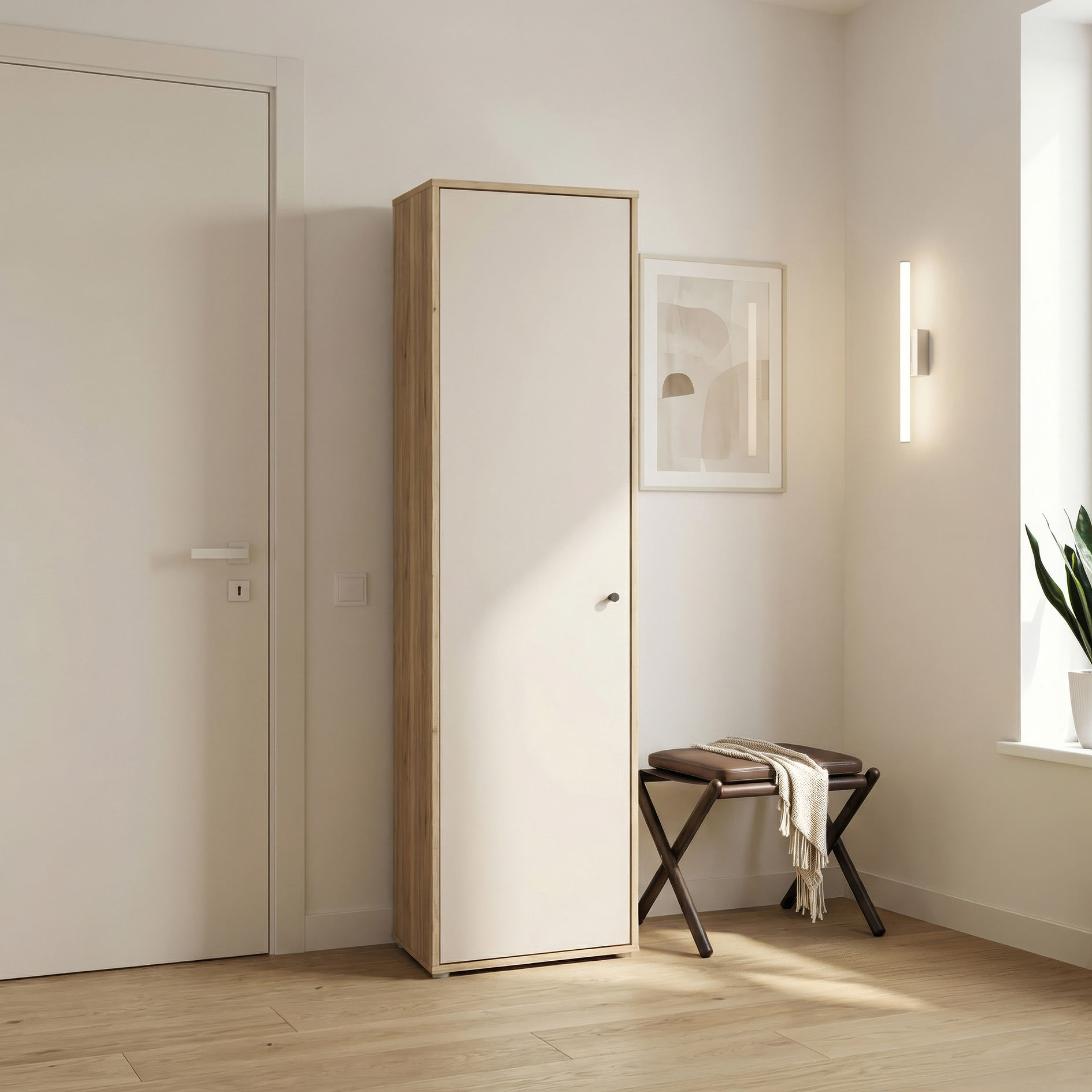 Garderobenschrank - sandfarben - Mauvella Eiche - 54 cm breit