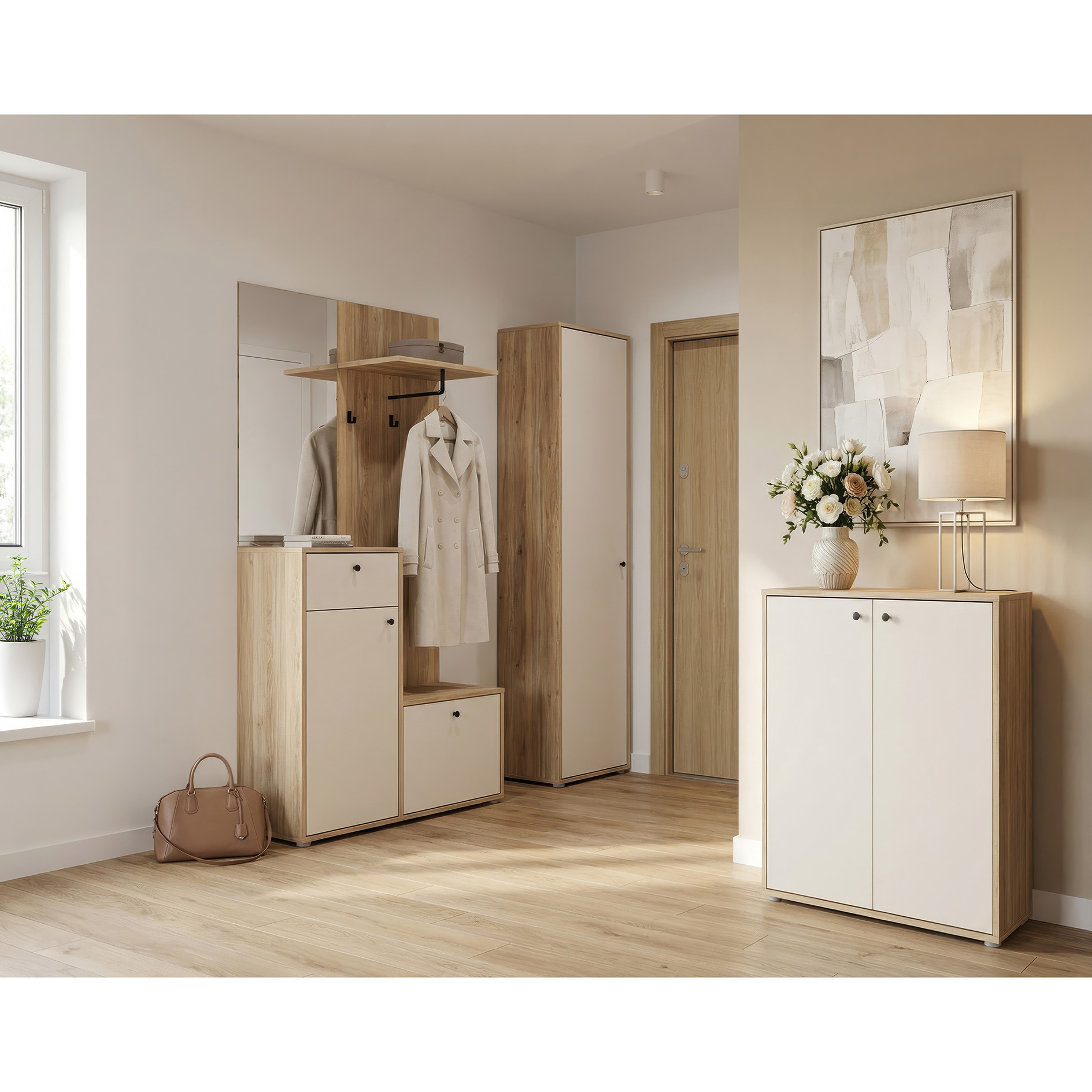 Garderobenschrank - sandfarben - Mauvella Eiche - 54 cm breit