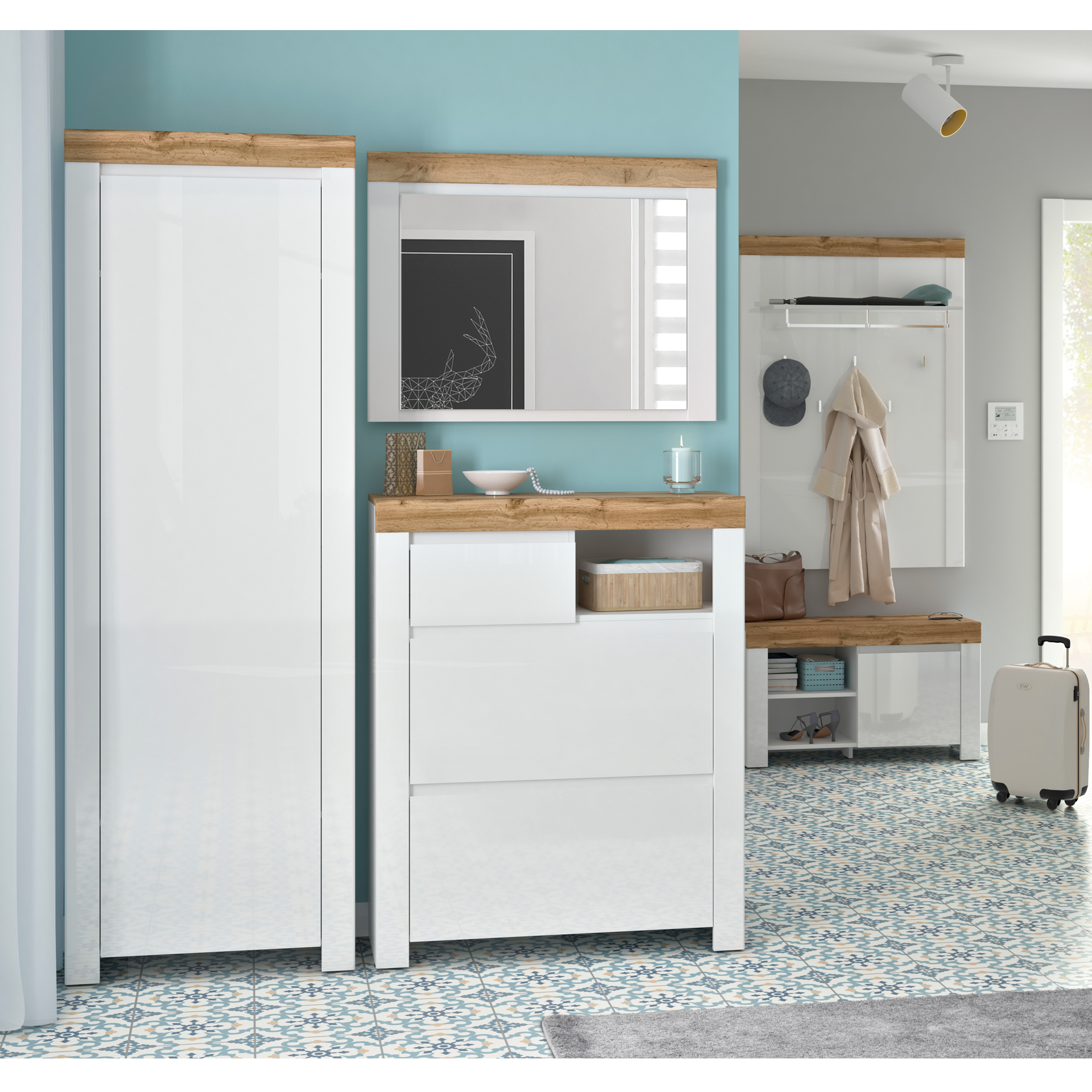Garderobenschrank Weiss Hochglanz