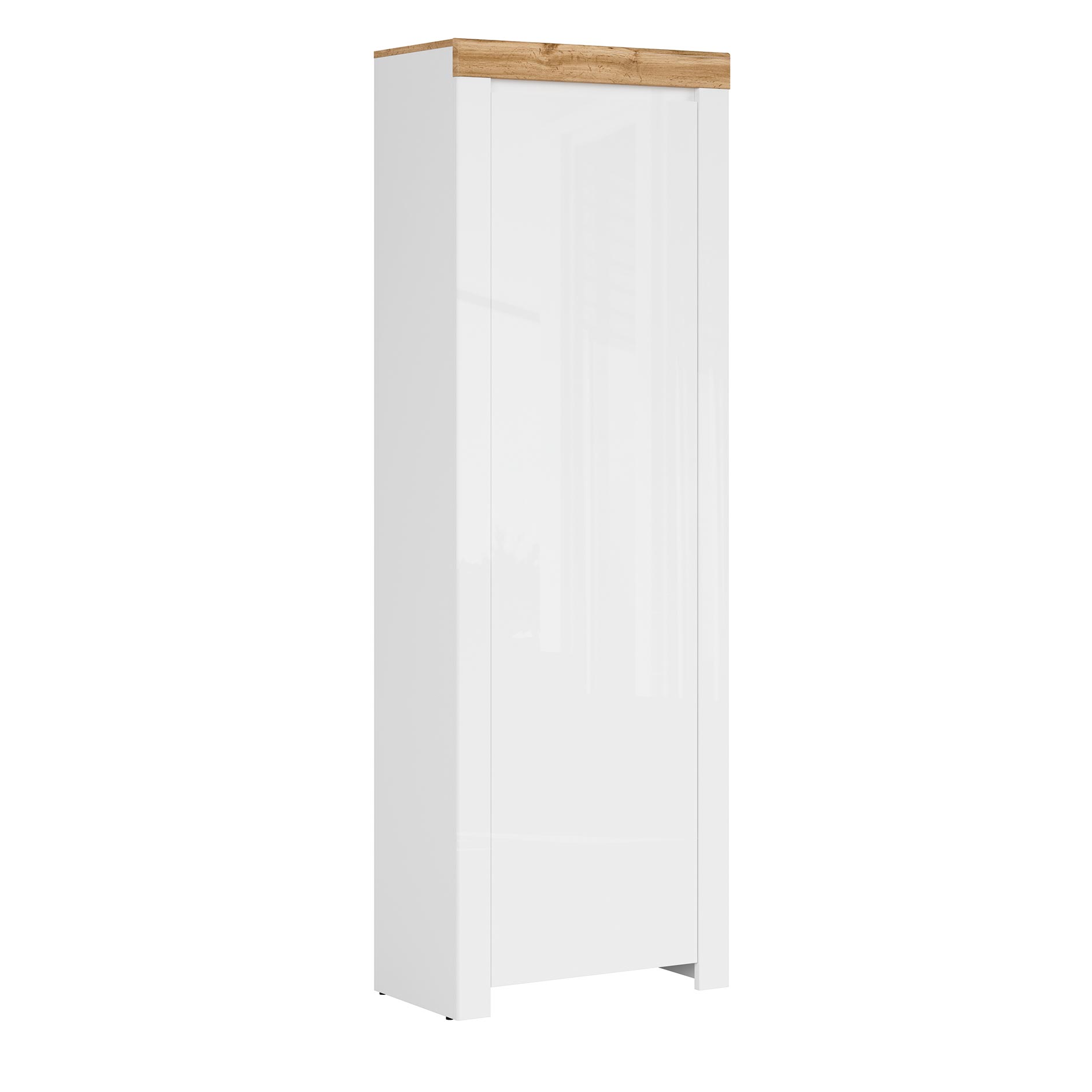 Garderobenschrank - weiß Hochglanz-Wotan Eiche - 204 cm hoch