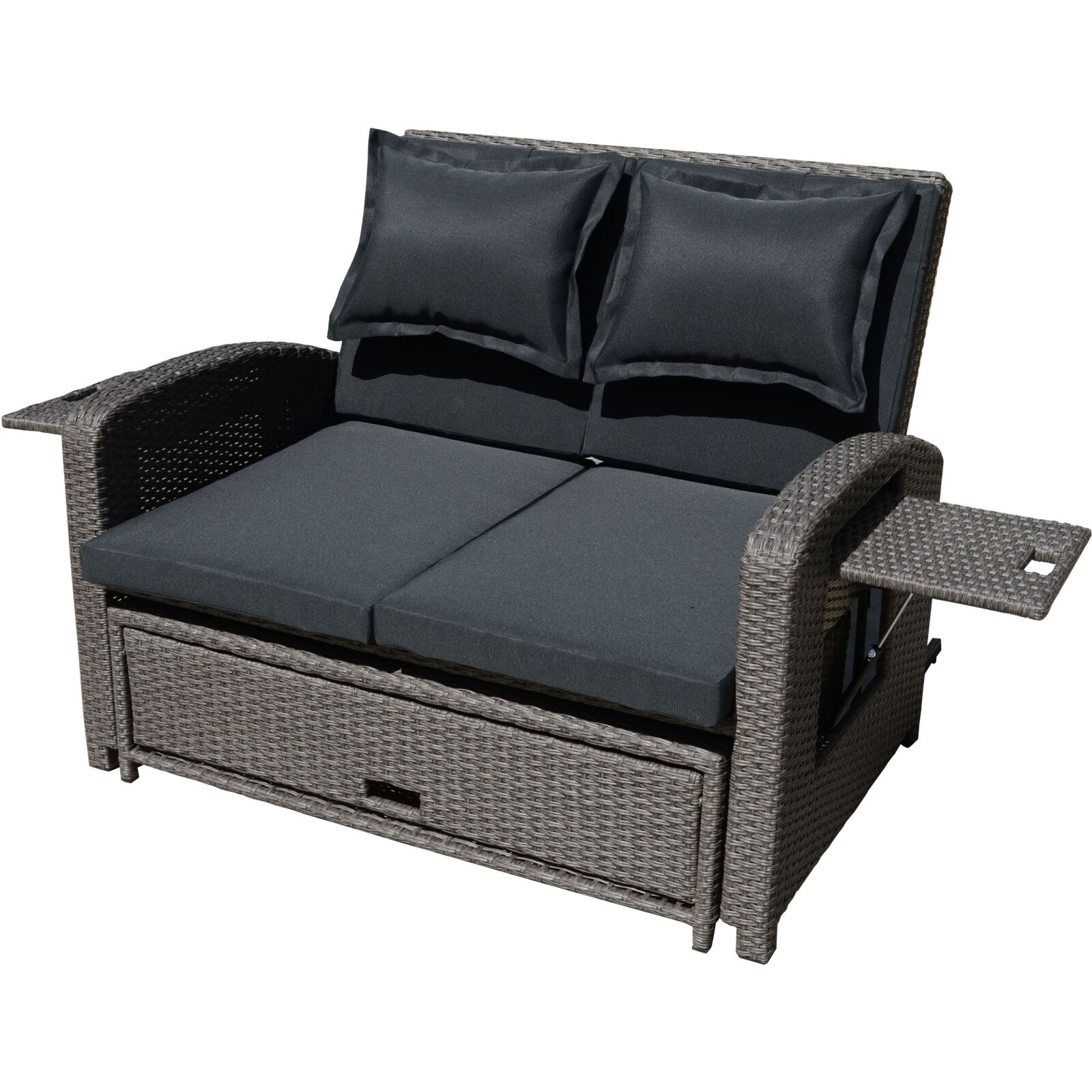 Garten-Funktionssofa NIZZA - weidengrau-schwarz - Stahl - Polyrattan