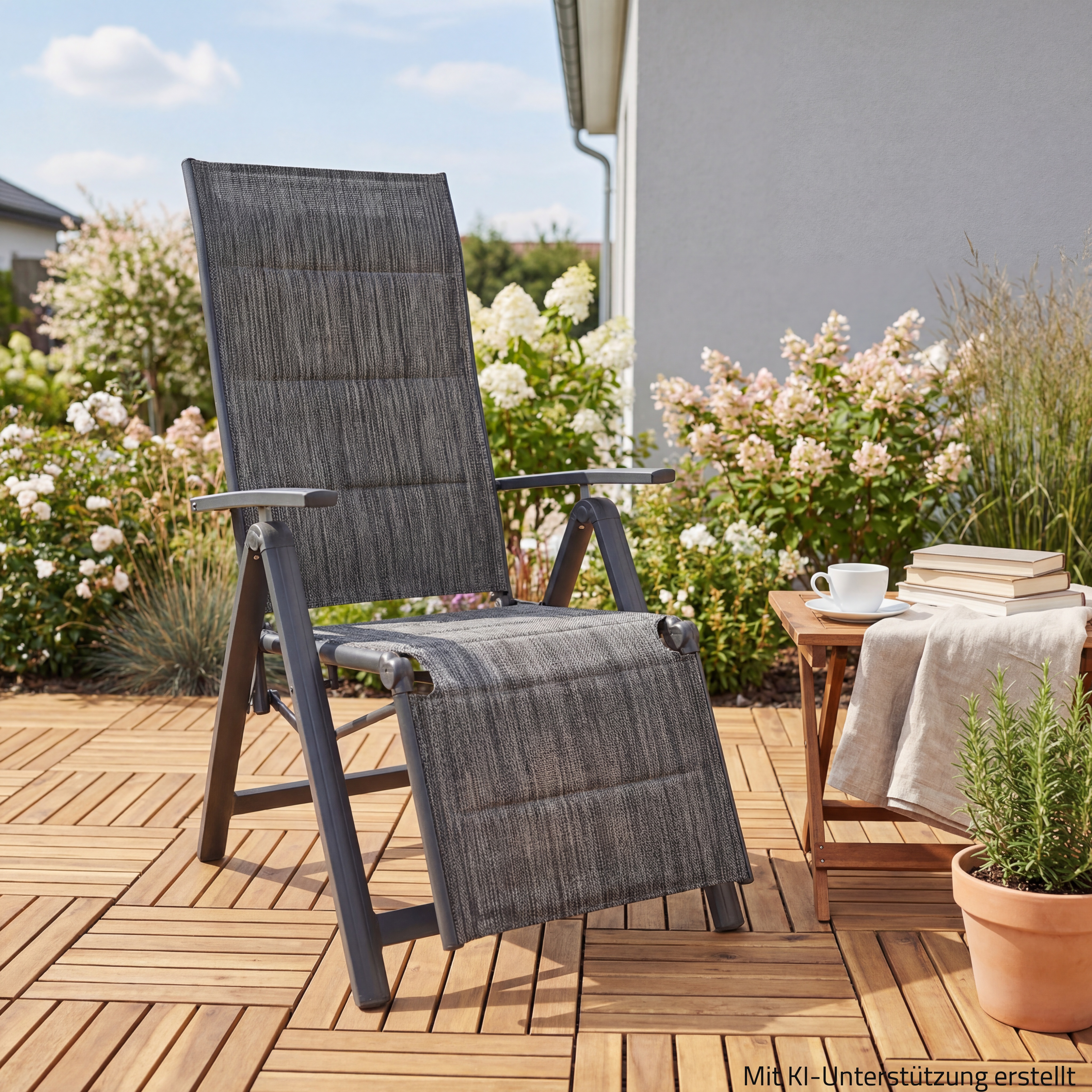 Gartensessel - dunkelgrau - Aluminium - mit Beinablage